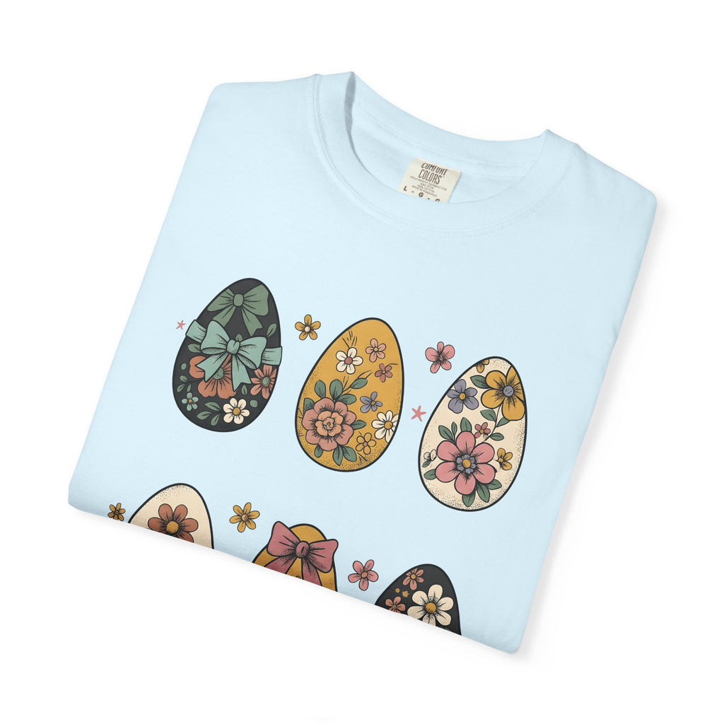Flower Eggs Shirt Easter Garden Gift Women Hippie Tee Easter Egg T-Shirt Spring Fan Boho Tshirt Yard Graphic Retro Ribbon Tshirt