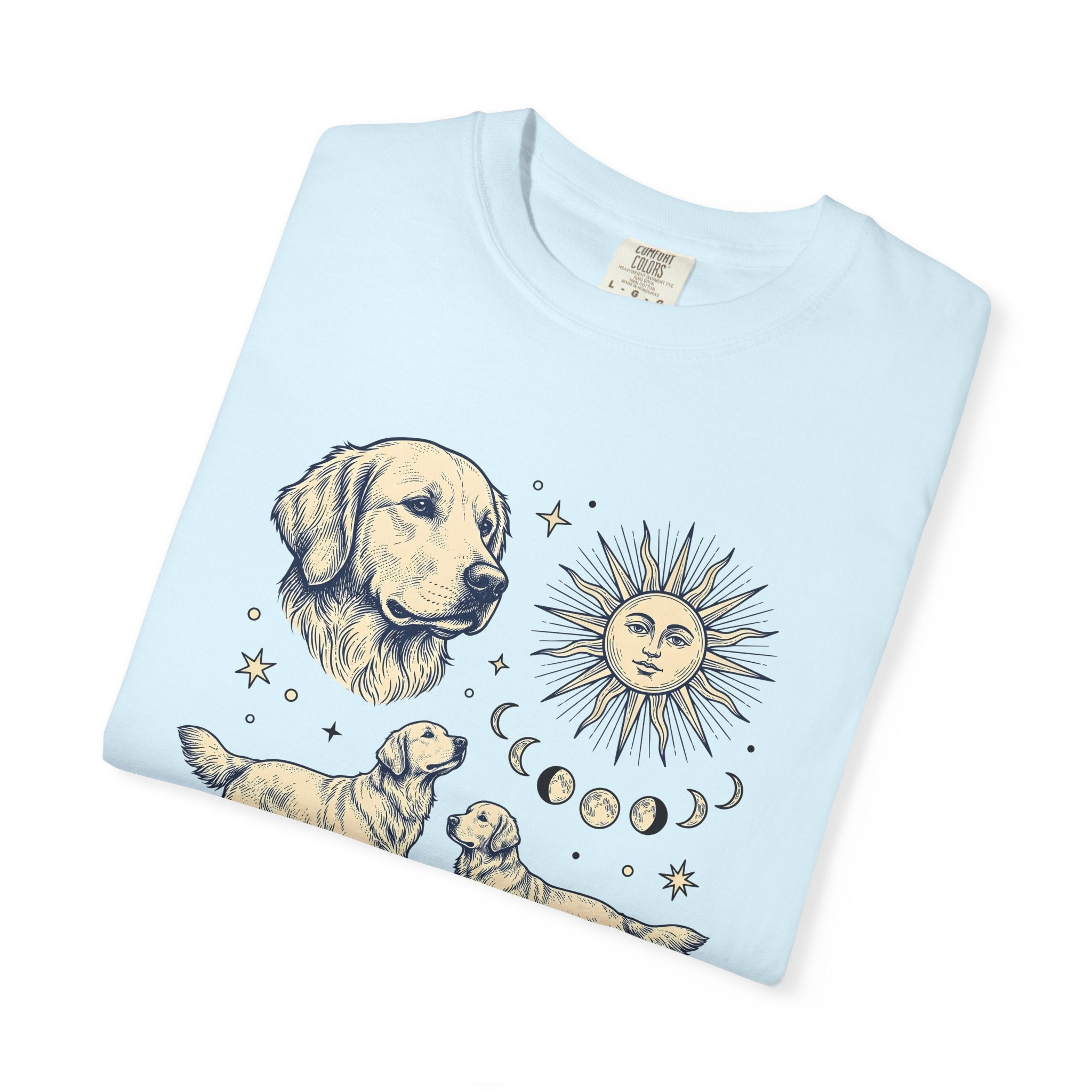 Golden Retriever Shirt Dog Planets Gift Women Sketch Tee Retriever T-Shirt Dog Fan Puppy Tshirt Universe Graphic Galaxy Moon Phases Tshirt