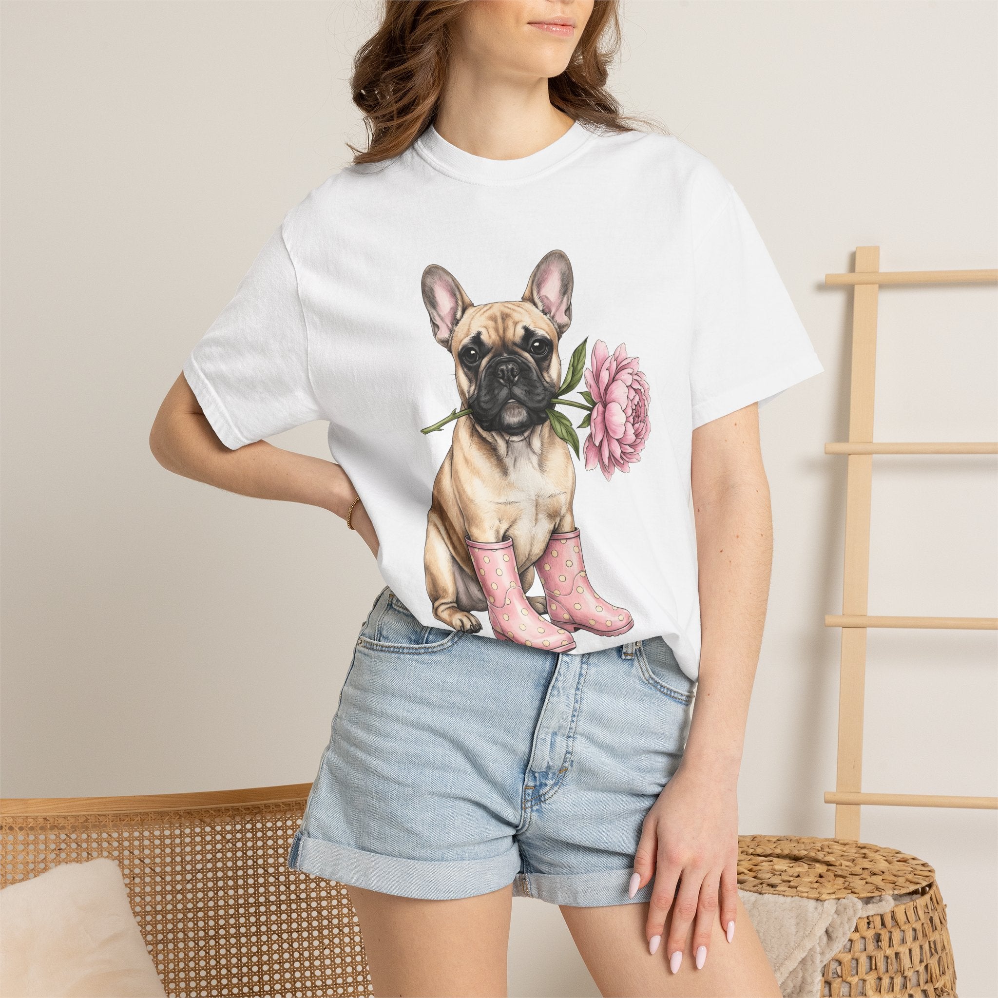 French Bulldog Shirt Dog Floral Gift Women Hand Drawn Tee Bulldog T-Shirt Dog Fan Illustrated Design Vintage Peony Tshirt
