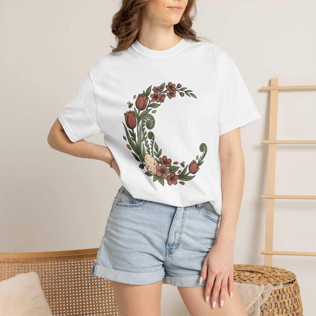 Bloom Egg Shirt Spring Festivity Gift Women Natural Tee Easter Egg T-Shirt Springtime Fan Organic Tshirt Celebration Graphic Sketch Insect