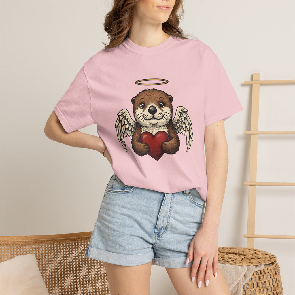 Otter Cupid Shirt St. Valentine's Day Fauna Gift Women Line Art Tee Otter T-Shirt Valentine Fan Minimalist Tshirt Wildlife Graphic Classic