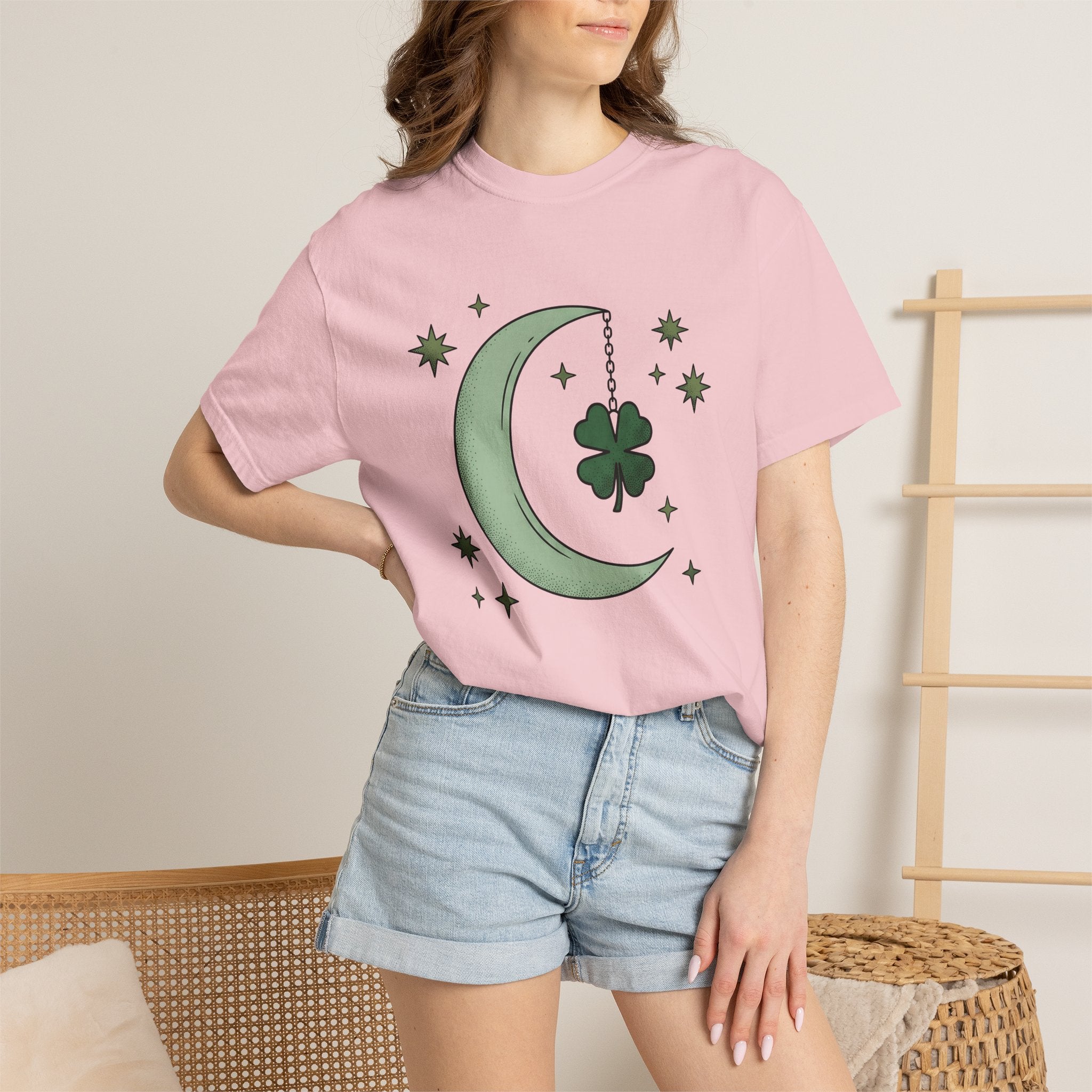 Crescent Moon Shirt St. Patrick's Day Celestial Gift Women Boho Tee Lunar T-Shirt Irish Fan Bohemian Tshirt Galaxy Graphic Minimalist