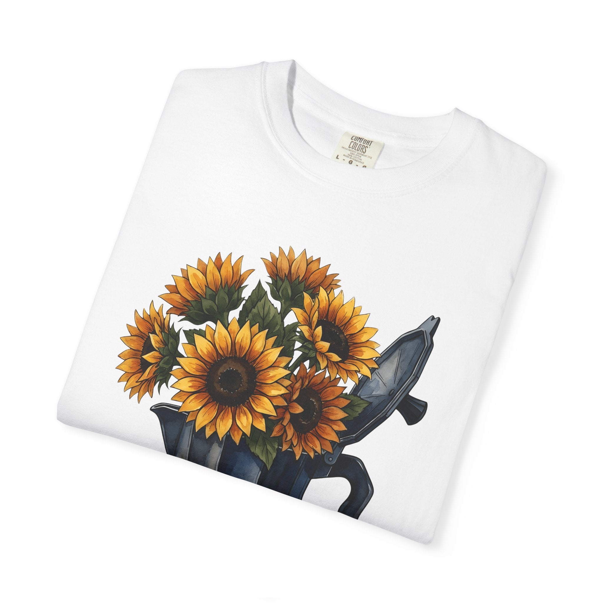 Coffee Pot Sunflowers Shirt Coffee Bouquet Gift Women Brush Stroke Tee Sunflower Pot T-Shirt Coffee Fan Painted Tshirt Floral Graphic