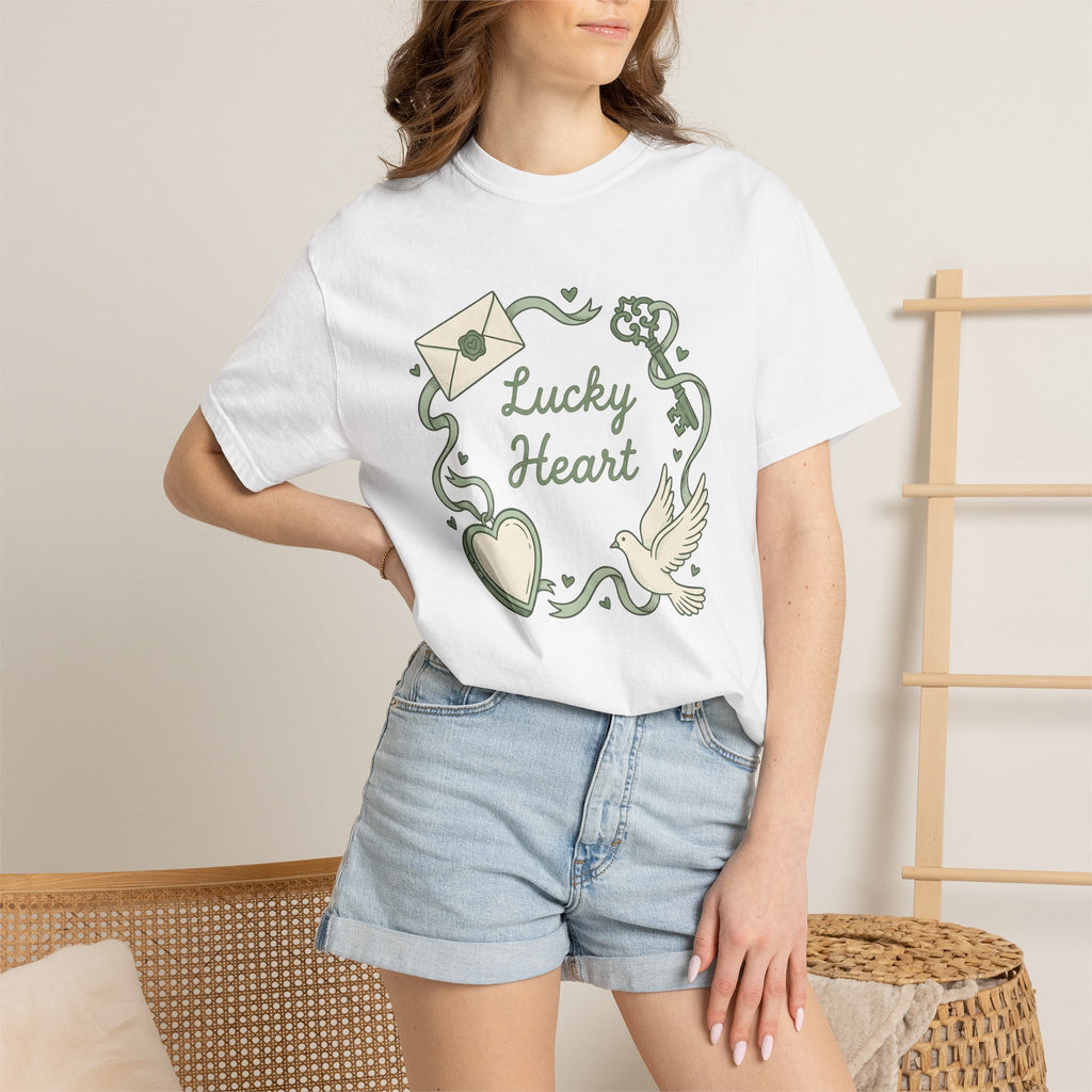 Heart Lock Bird Design Shirt St Patrick's Day Romance Gift Women Retro Tee Lock T-Shirt Shamrock Fan Vintage Tshirt Love Graphic Sketch
