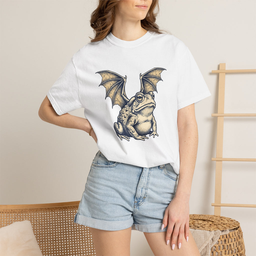 Wings Frog Bat Shirt Fantasy Beast Gift Women Hand Drawn Tee Batwing T-Shirt Mythical Fan Illustrated Tshirt Creature Graphic Line Art
