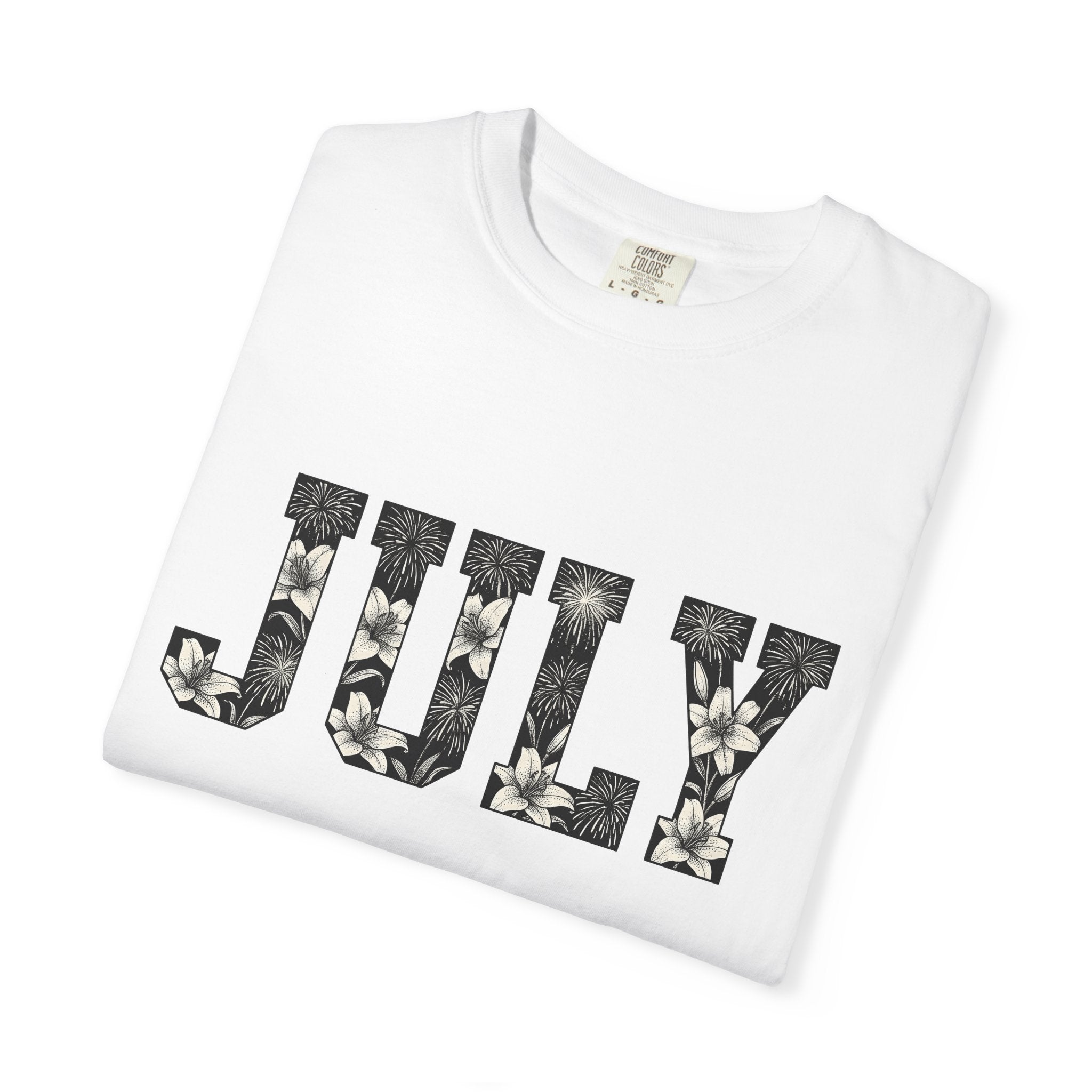 Bloom Fireworks Typography Shirt 4th Of July Garden Gift Women Clean Graphic Tee Fireworks Typography T-Shirt Independence Day Fan Graphic