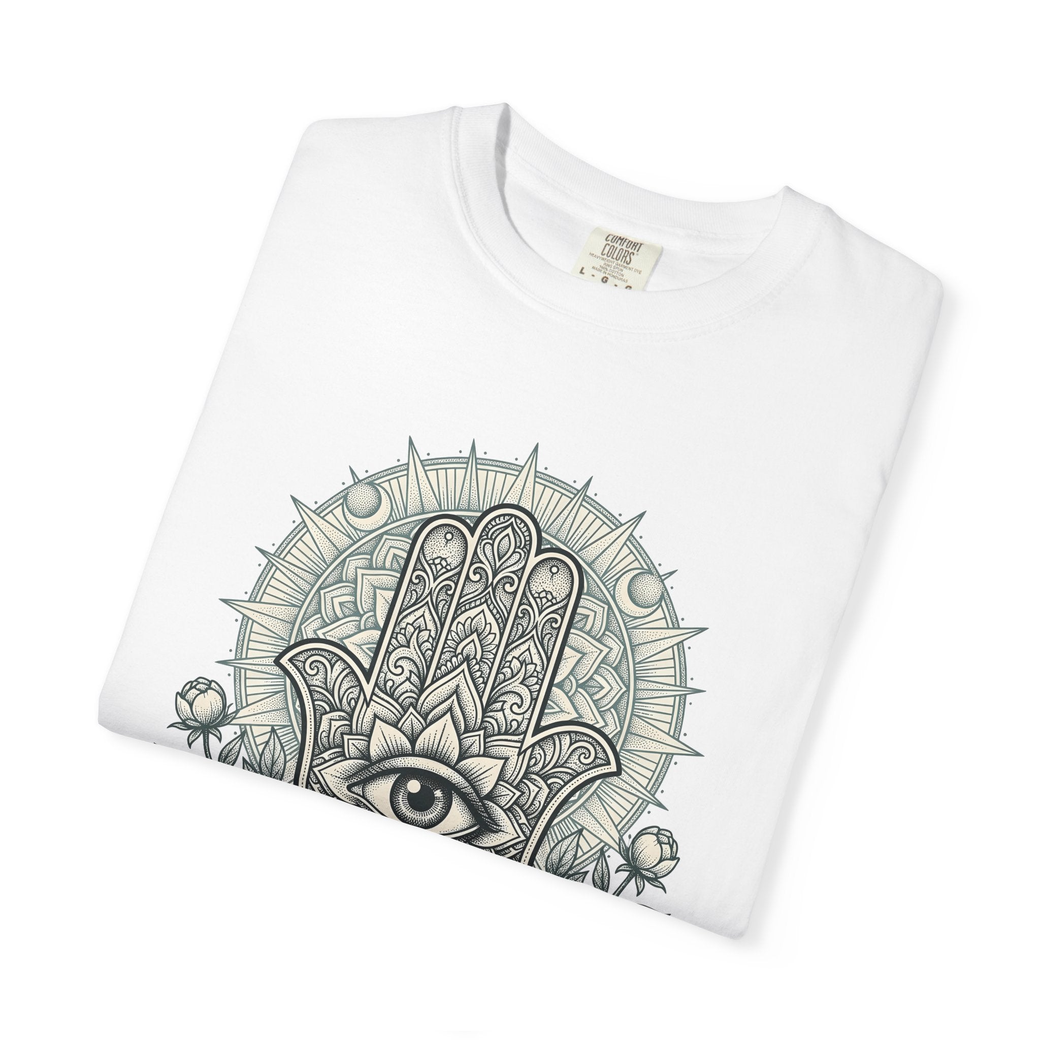 Hamsa Symbol Shirt Boho Chic Metaphysical Gift Women Paisley Tee Hand Of Fatima T-Shirt Bohemian Fan Khamsa Graphic Tshirt Hand Drawn