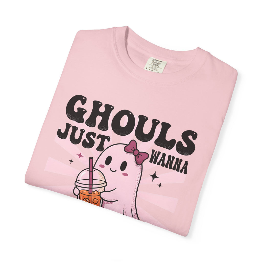 Spooky Bubble Tea Shirt Halloween Sweet Gift Women Cute Tee Boba T-Shirt Horror Fan Kawaii Tshirt Dessert Graphic Vintage Ribbon Tshirt