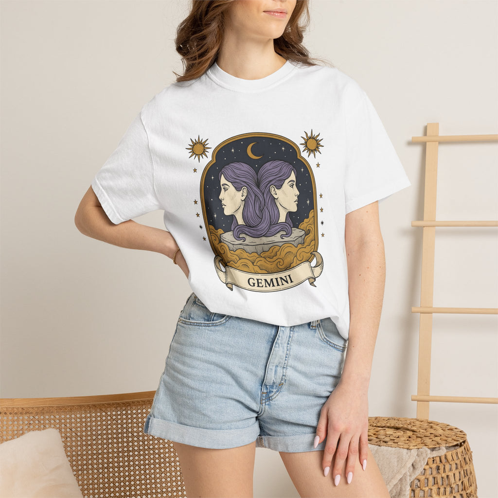 Gemini Twins Shirt Boho Chic Horoscope Gift Women Mystical Tee Zodiac T-Shirt Bohemian Enthusiast Magical Tshirt Astrology Graphic Retro