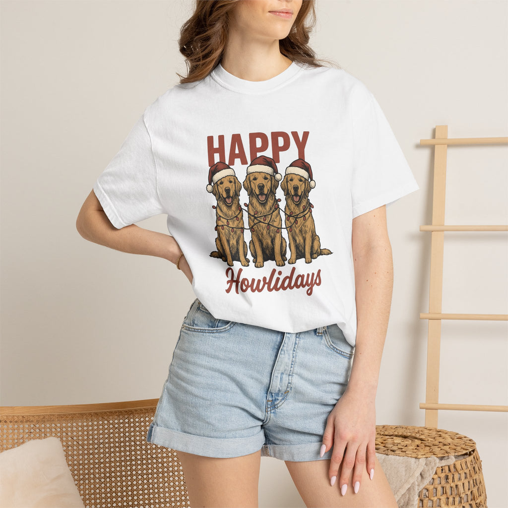 Retriever Dog Shirt Christmas Animal Gift Women Hand Drawn Tee Dog T-Shirt Xmas Fan Canine Graphic Tshirt Line Art Santa Claus Hat Tshirt