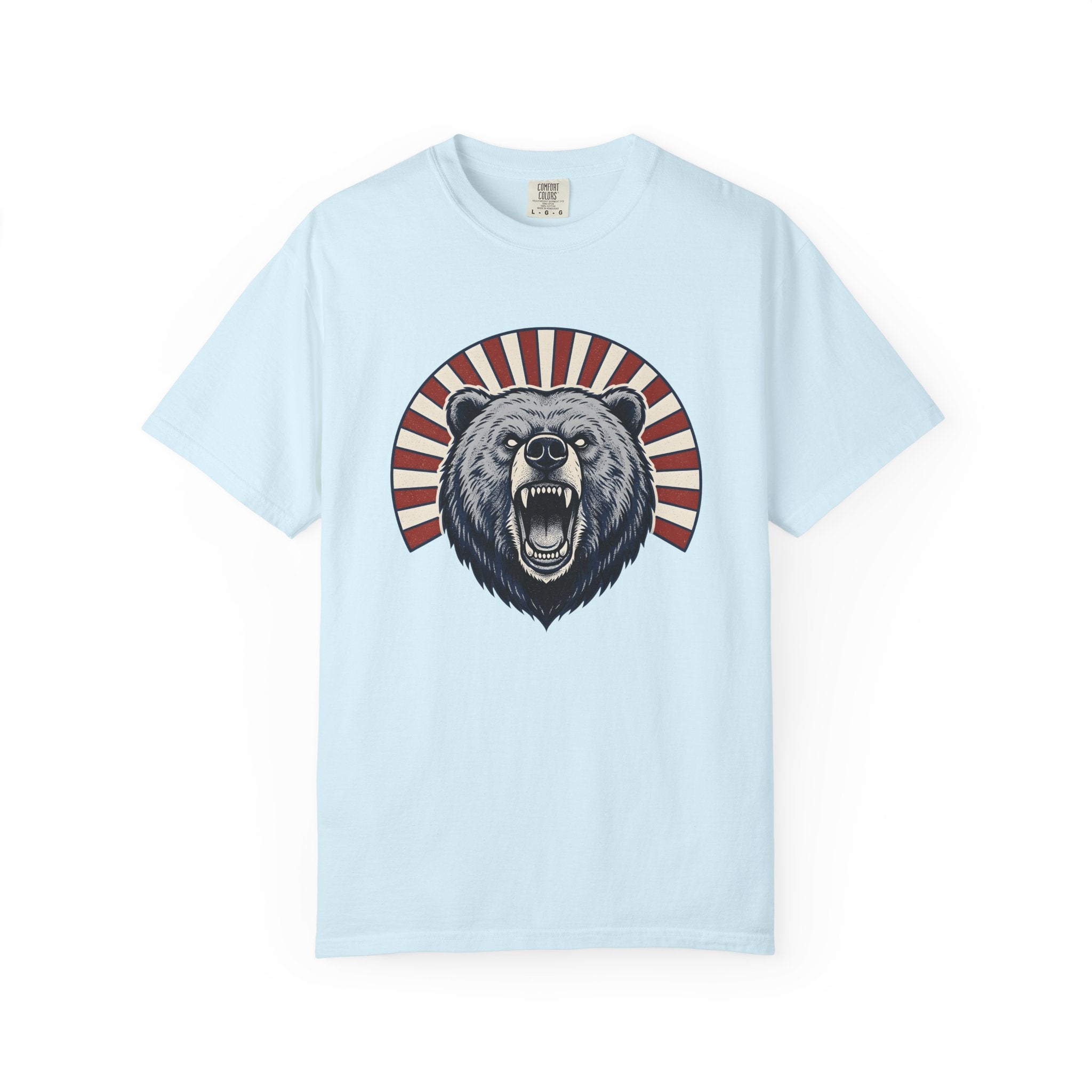 Bear Head Shirt America Patriotic Gift Women Bold Graphic Tee Bear T-Shirt American Fan Graphic Tshirt Star Graphic Vintage Sunburst Tshirt