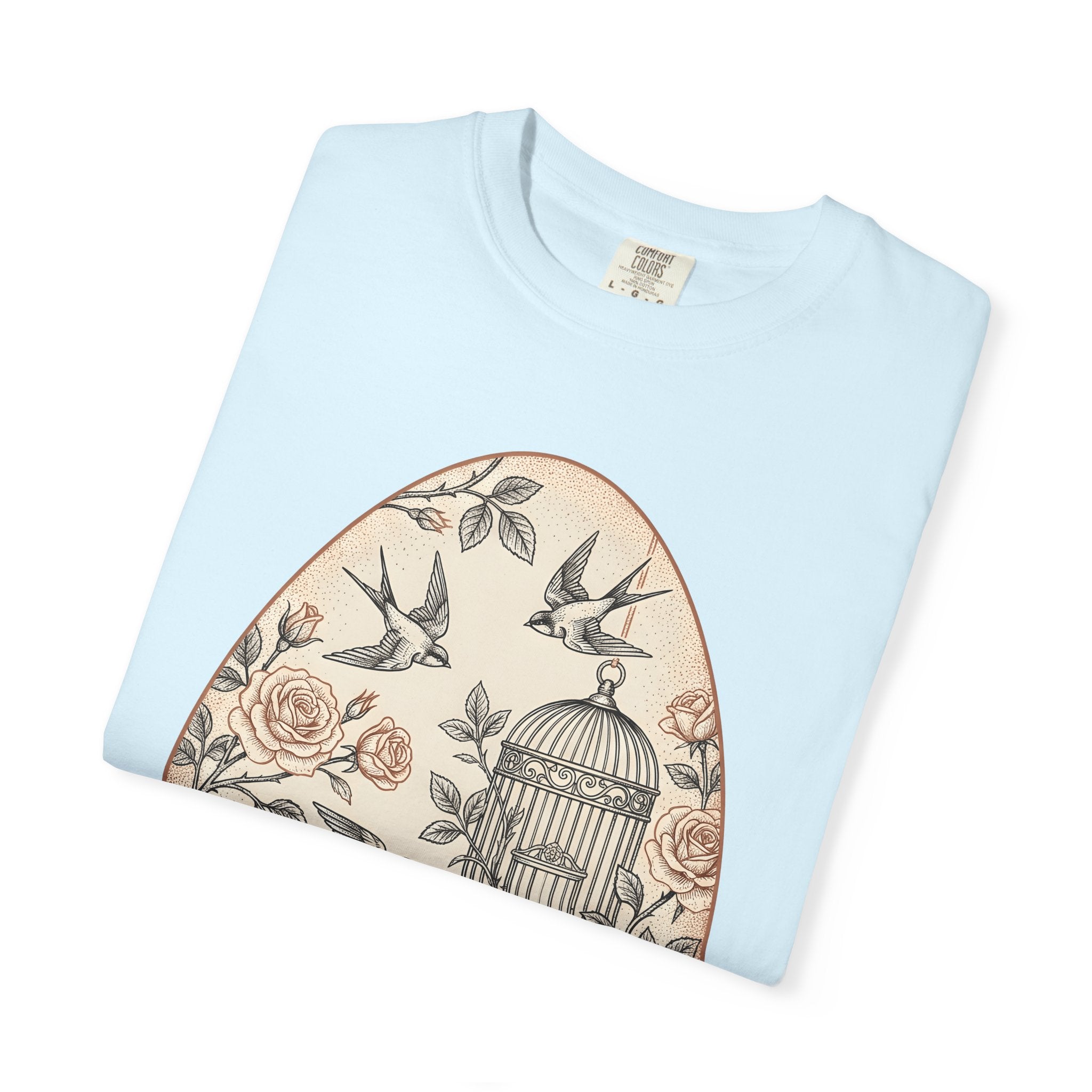 Flower Egg Birds Shirt Easter Wildlife Gift Women Retro Tee Floral T-Shirt Easter Fan Vintage Tshirt Wildlife Graphic Sketch Cage Tshirt