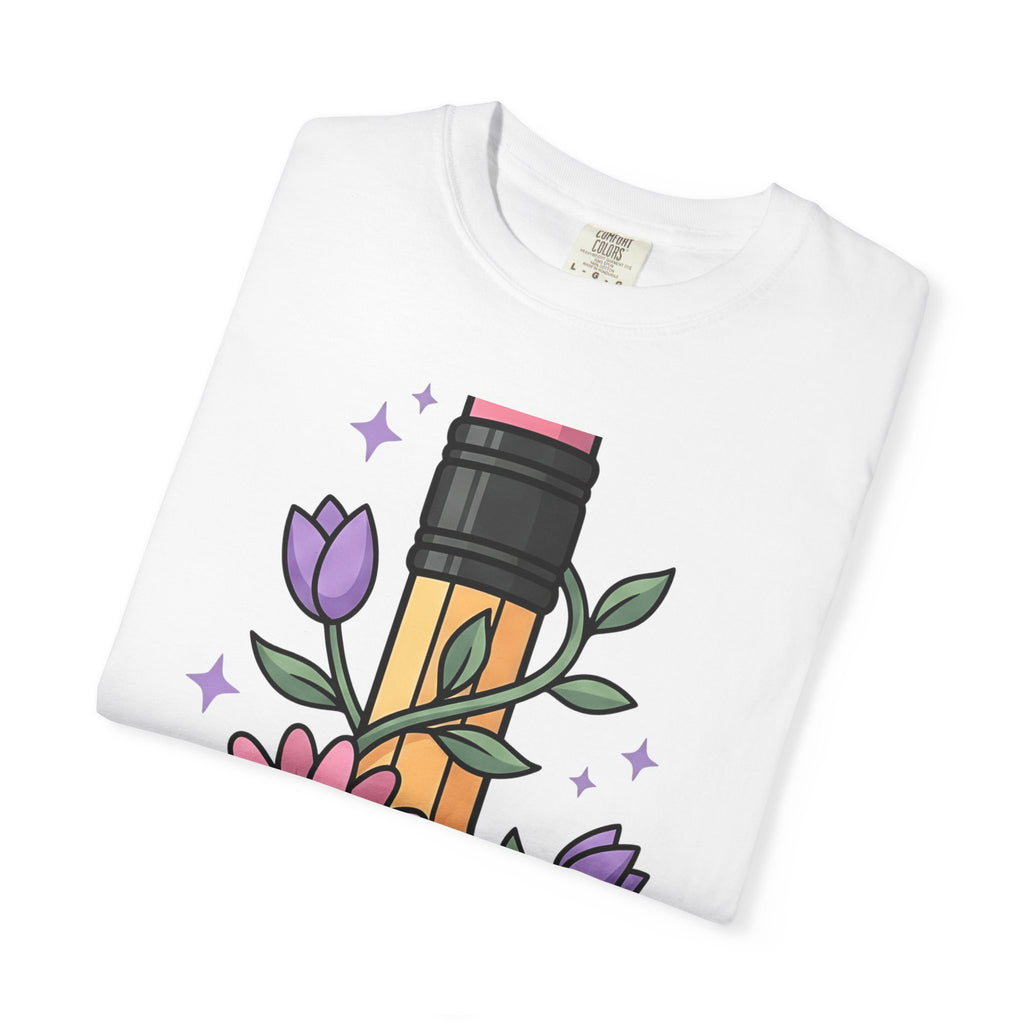 Hand Drawn Flowers Shirt Teachers Greenery Gift Women Line Art Tee Floral T-Shirt Educator Enthusiast Illustration Graphic Doodle Tshirt
