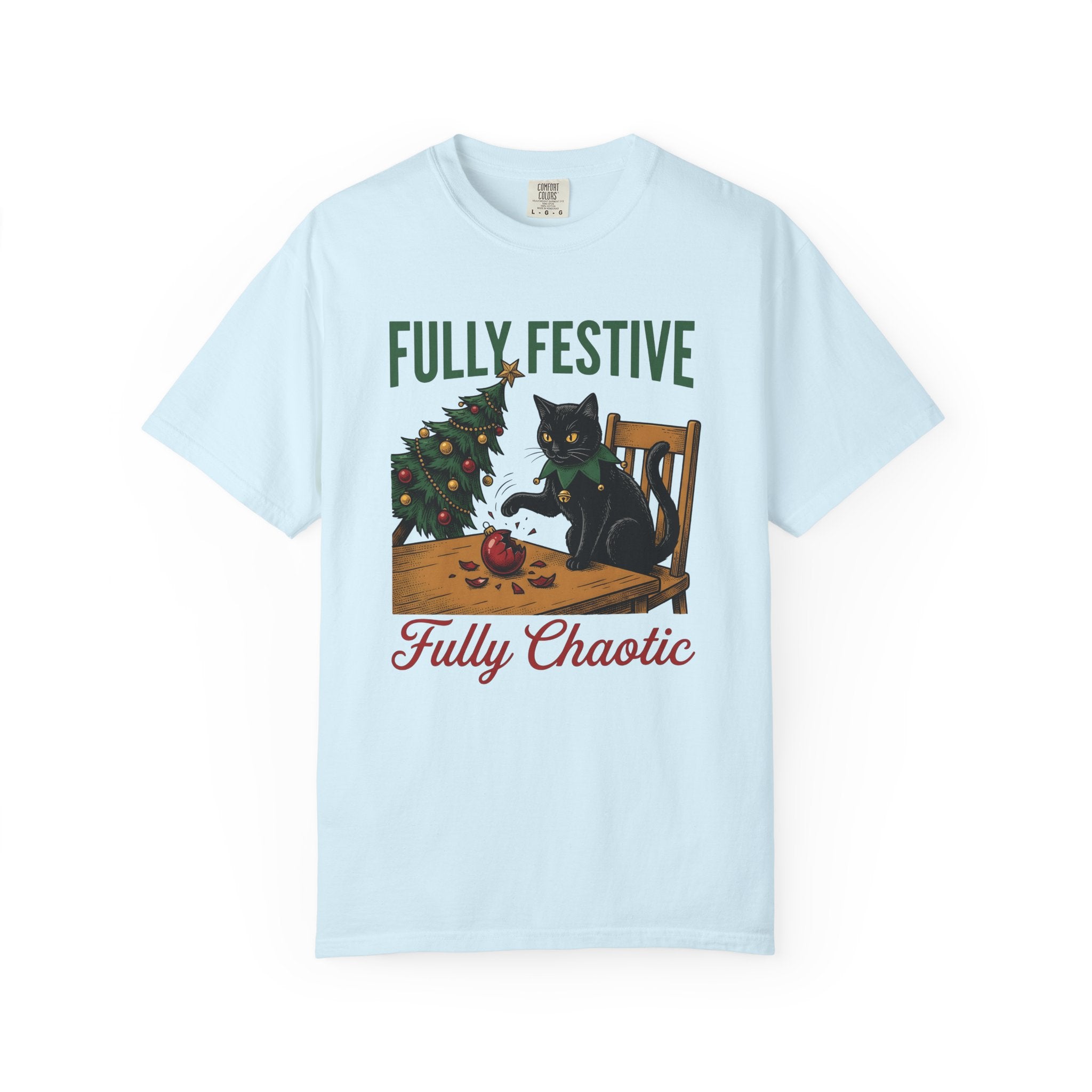 Black Cat Shirt Christmas Animal Gift Women Hand Drawn Tee Kitty T-Shirt Xmas Fan Feline Graphic Illustration Tshirt Line Art Christmas Tree