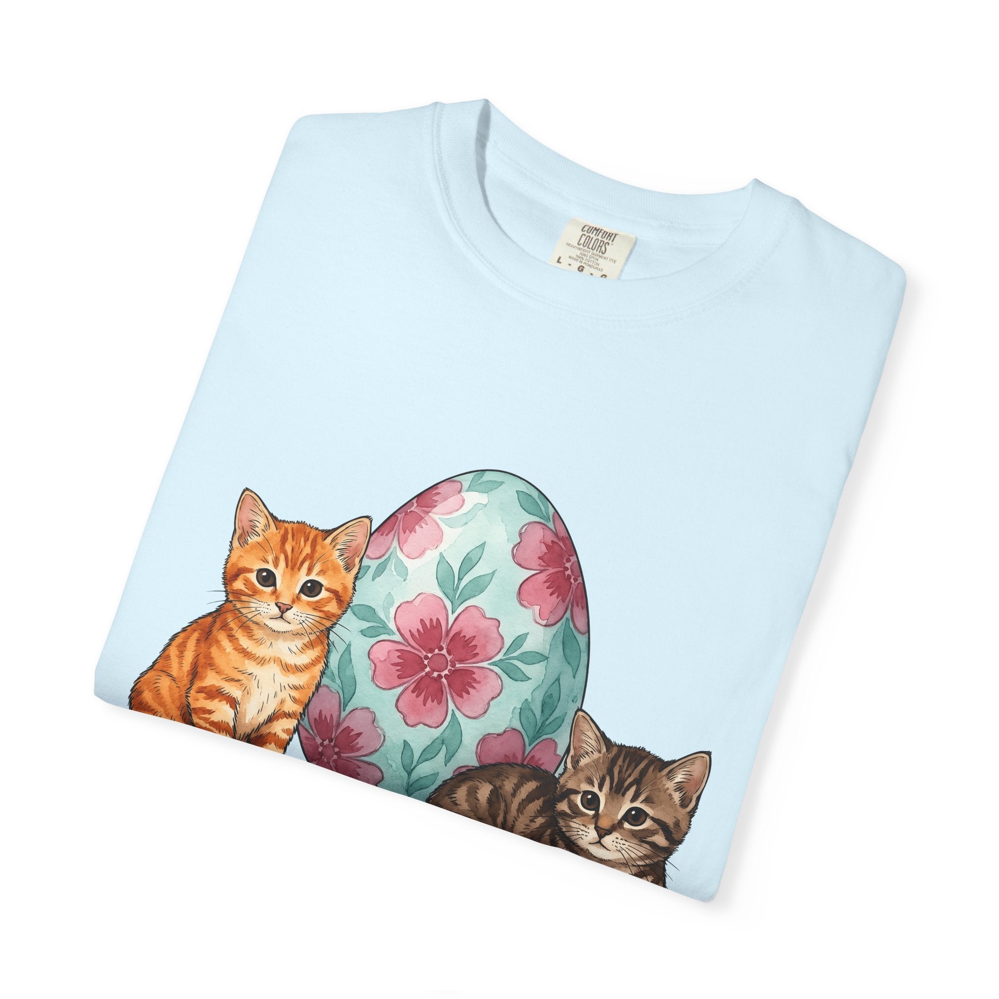 Kitten Floral Egg Shirt Easter Cat Gift Women Watercolor Tee Easter Egg T-Shirt Cat Fan Easter Bunny Tshirt Cat Lady Graphic Hand Drawn