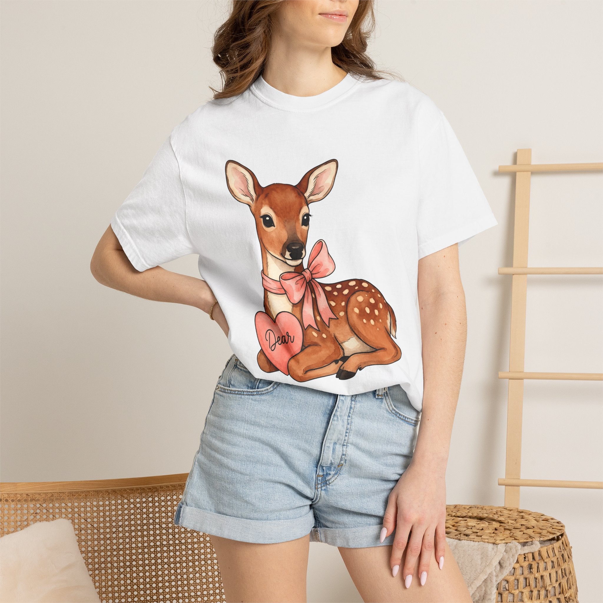 Baby Deer Shirt Animals Romantic Gift Women Watercolor Tee Fawn T-Shirt Wildlife Fan Watercolour Tshirt Lovely Graphic Hand Drawn Heart