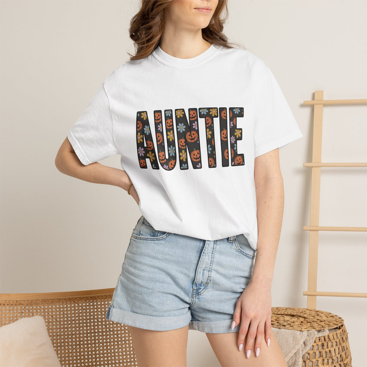 Pumpkin Flower Motif Shirt Halloween Family Gift Women Colorful Tee Gourd T-Shirt Spooky Fan Vintage Tshirt Clan Graphic Classic Daisy Bloom