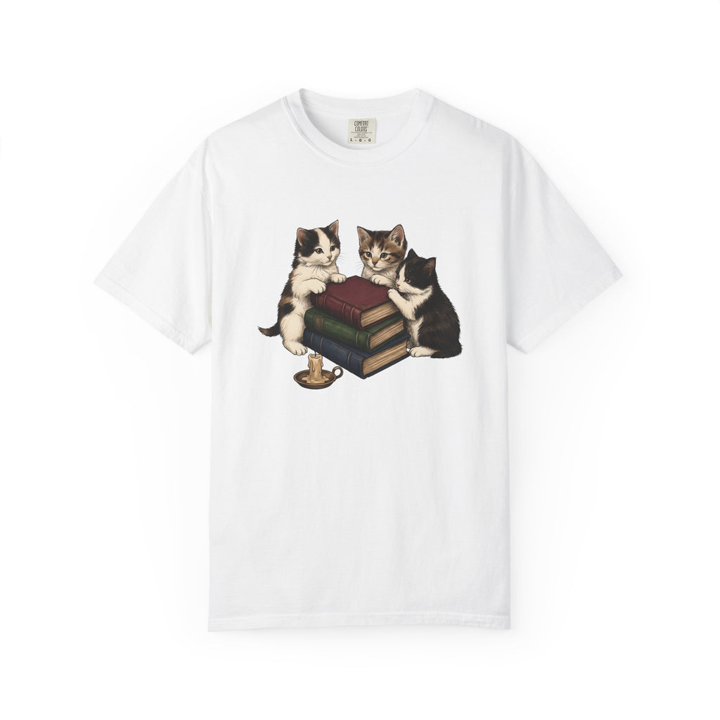 Kitten Stack Shirt Cat Bookworm Gift Women Hand Drawn Tee Kitten Pile T-Shirt Cat Fan Illustrated Design Book Graphic Vintage Books Tshirt