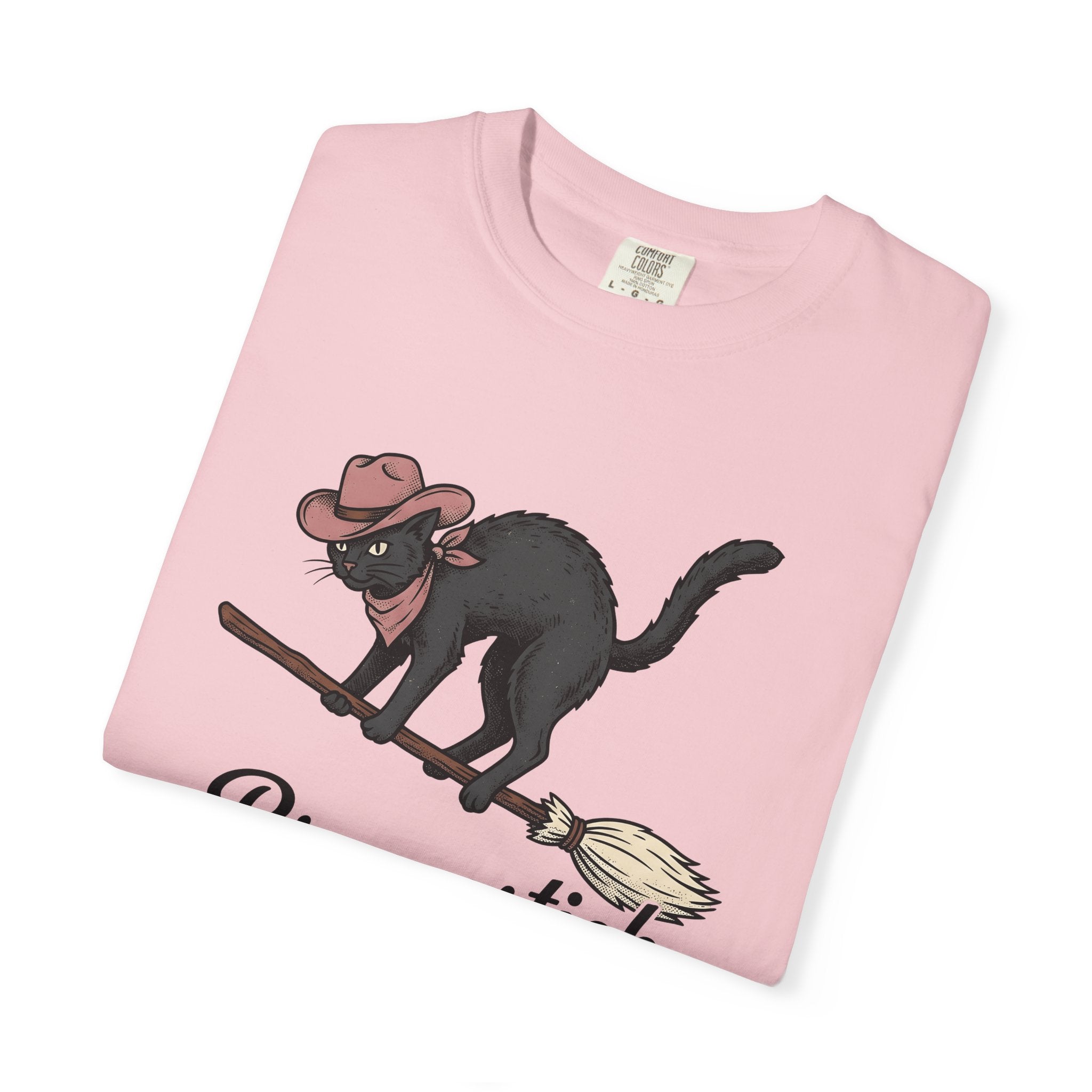Ranch Cat Broom Shirt Halloween Feline Gift Women Classic Tee Broomstick T-Shirt Horror Fan Retro Tshirt Cat Graphic Outline Fedora Tshirt