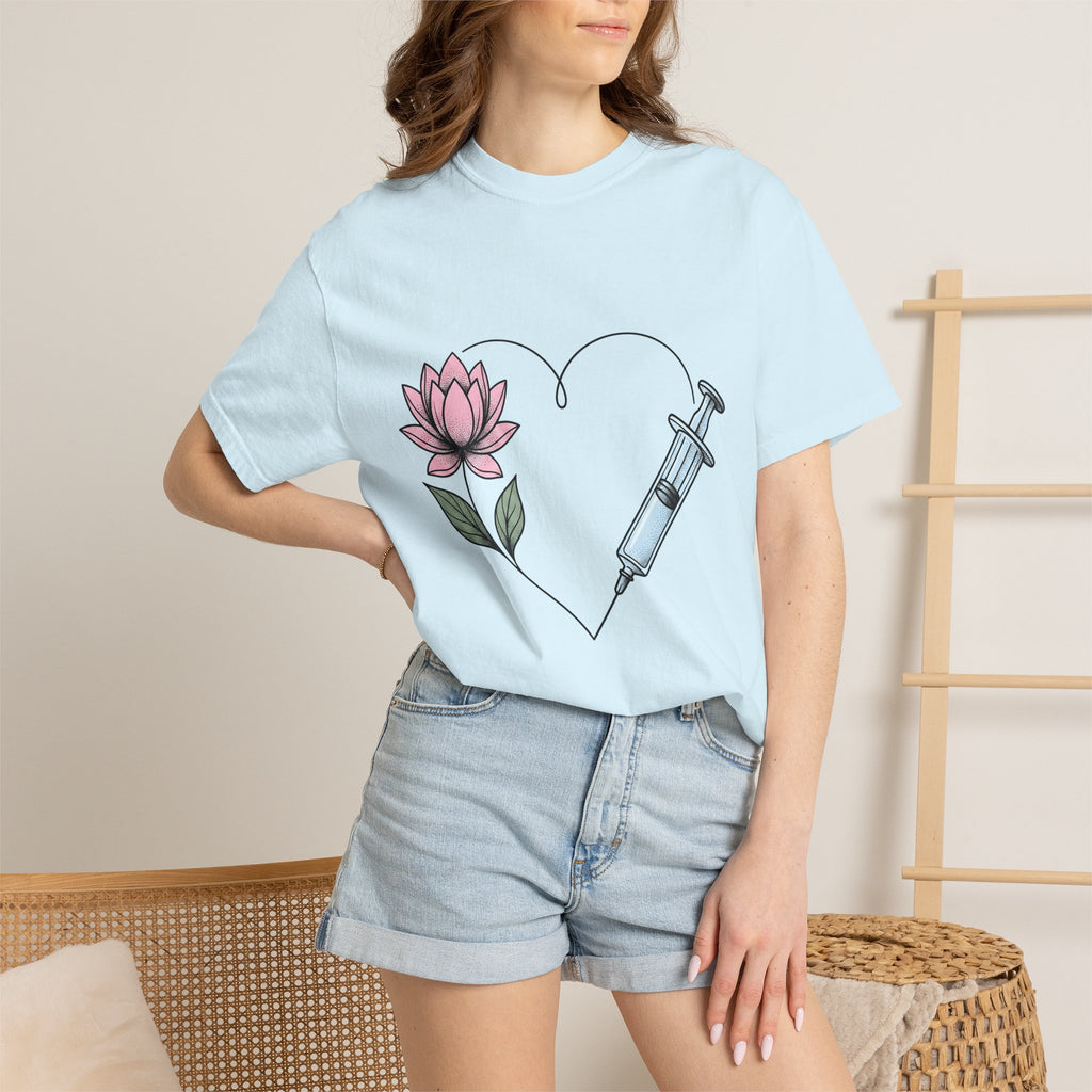 Hypodermic Flower Heart Shirt Nurse Therapy Gift Women Old School Tee Syringe T-Shirt Rn Fan Vintage Tshirt Counseling Graphic Neat Lotus