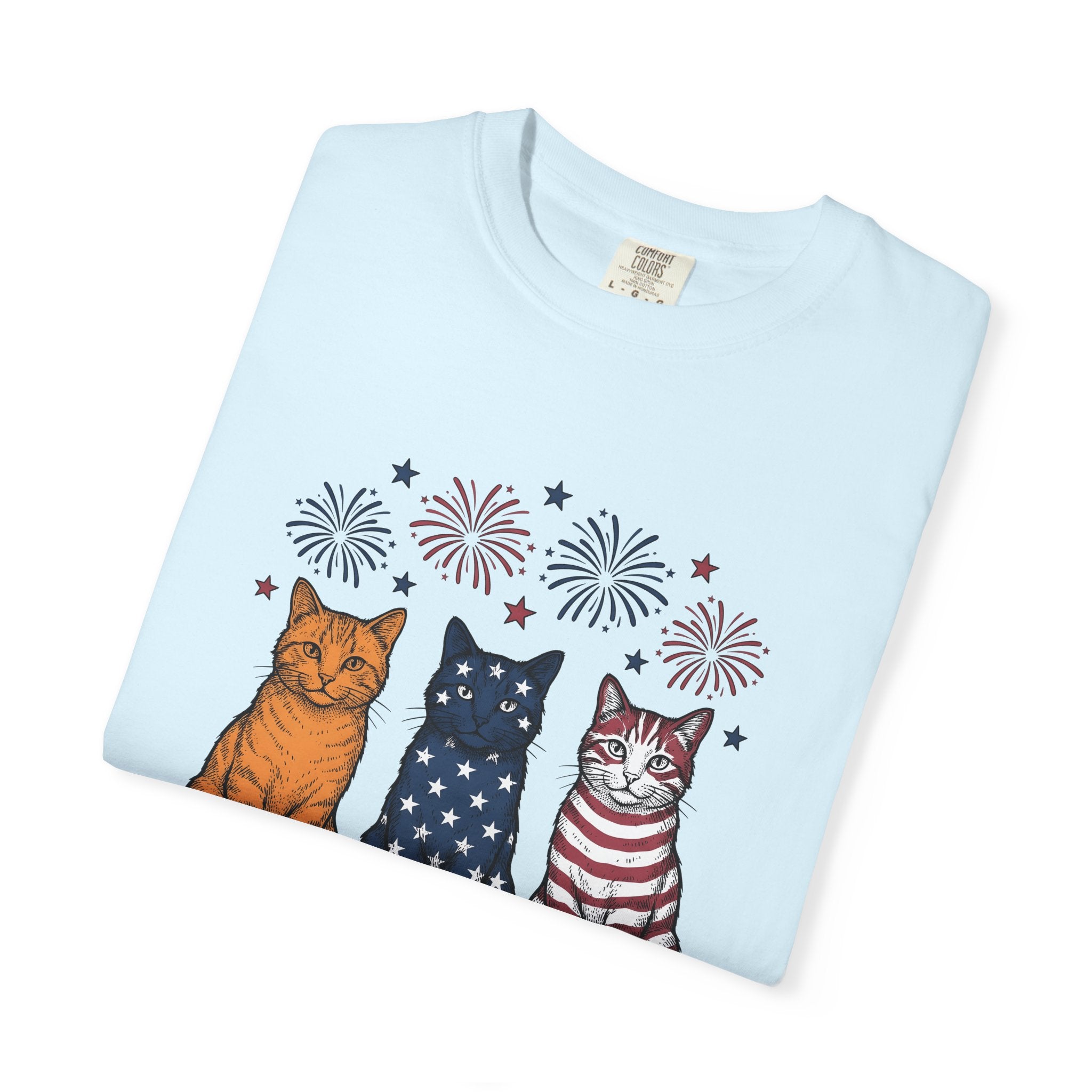 American Cats Shirt 4th Of July Kitten Gift Women Sketch Tee Felines T-Shirt Independence Day Fan Cat Illustration Retro Sparklers Tshirt