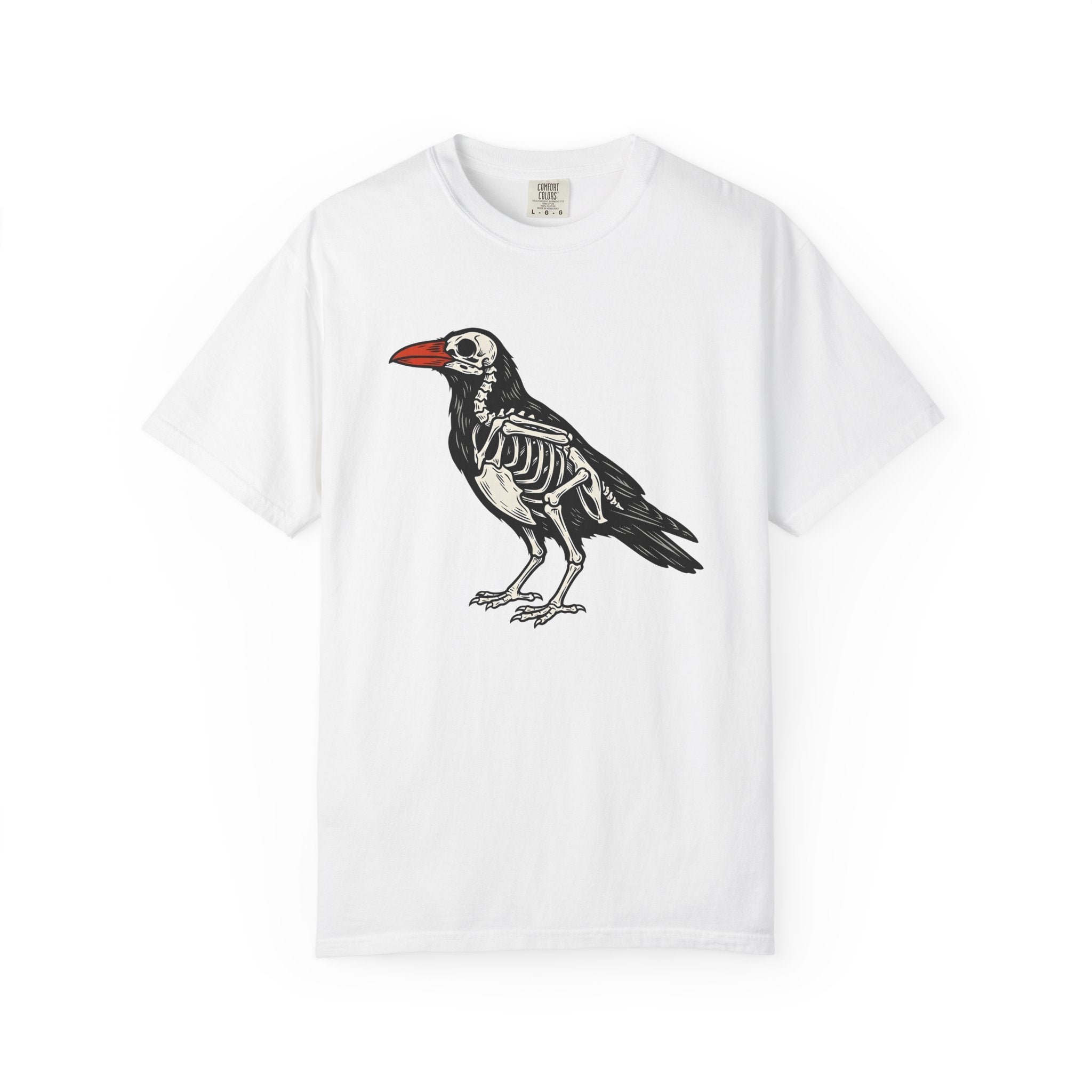 Raven Bones Shirt Halloween Scary Gift Women Horror Tee Crow T-Shirt Spooky Fan Dark Tshirt Fright Graphic Antique Skull Tshirt