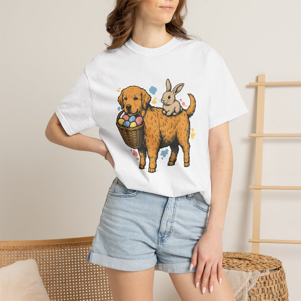 Golden Retriever Bunny Shirt Easter Critters Gift Women Doodle Tee Bunny T-Shirt Spring Fan Cartoon Tshirt Creature Graphic Classic Basket