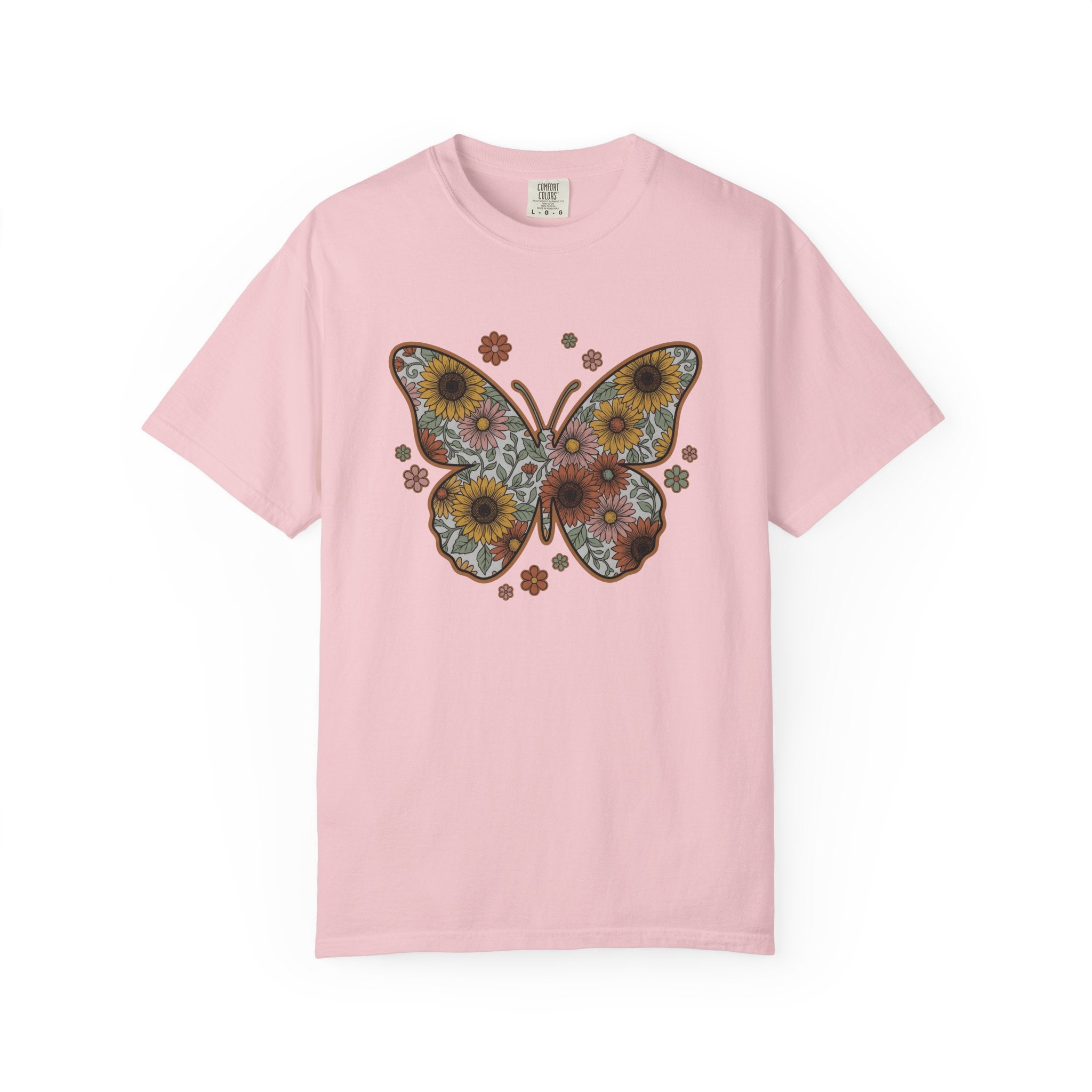 Butterfly Bloom Shirt Easter Garden Gift Women Tribal Tee Butterfly T-Shirt Spring Fan Ethnic Tshirt Yard Graphic Hand Drawn Marigold Tshirt