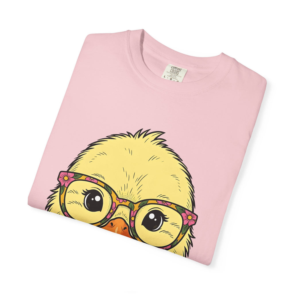 Chick Face Shirt Easter Animal Gift Women Cartoon Tee Girl T-Shirt Easter Fan Chick Graphic Hand Drawn Floral Glasses Tshirt