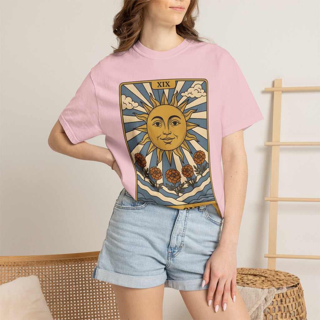 Sun Tarot Shirt Boho Chic Cosmos Gift Women Sketch Tee Tarot Card T-Shirt Bohemian Fan Doodle Tshirt Galaxy Graphic Tribal Floral Motif