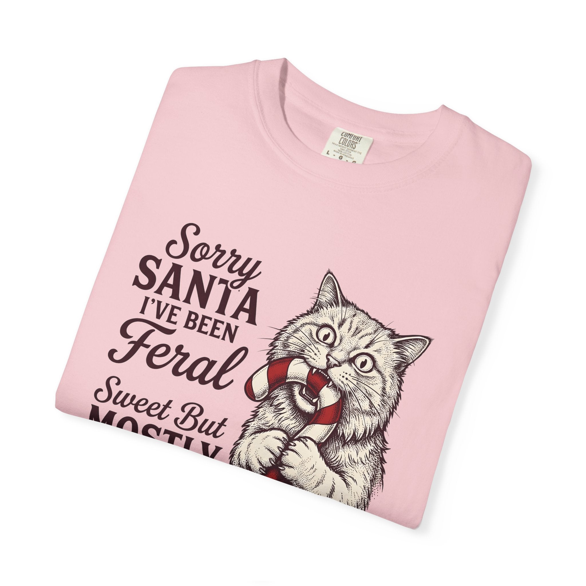 Kitten Candy Cane Shirt Cat Festive Gift Women Retro Tee Kitten T-Shirt Cat Fan Fabulous Tshirt Holiday Graphic Sketch Xmas Tshirt