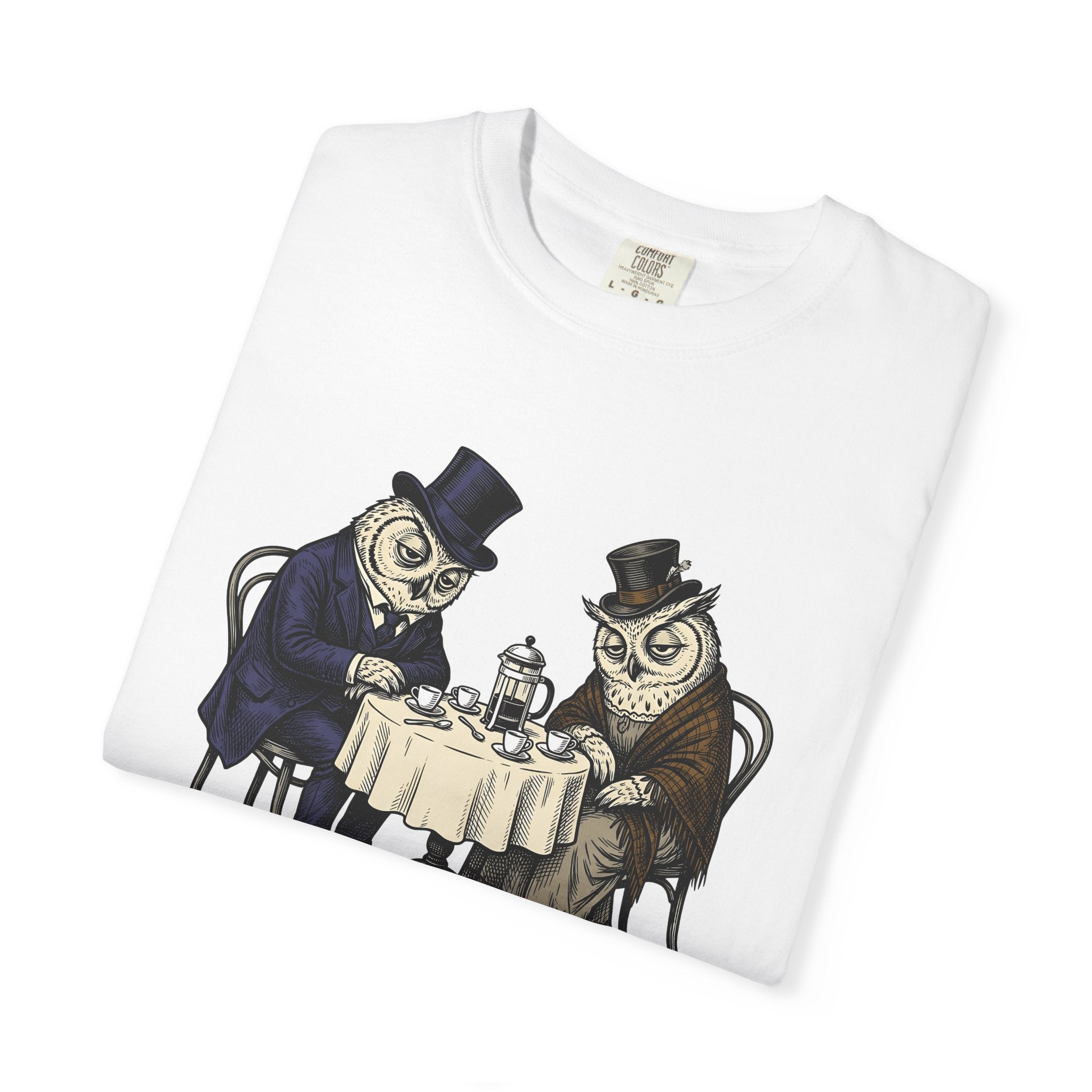 Owl Tea Gathering Shirt Coffee Wildlife Gift Women Retro Tee Owl Party T-Shirt Coffee Fan Animal Graphic Tshirt Sketch Teapot Tshirt