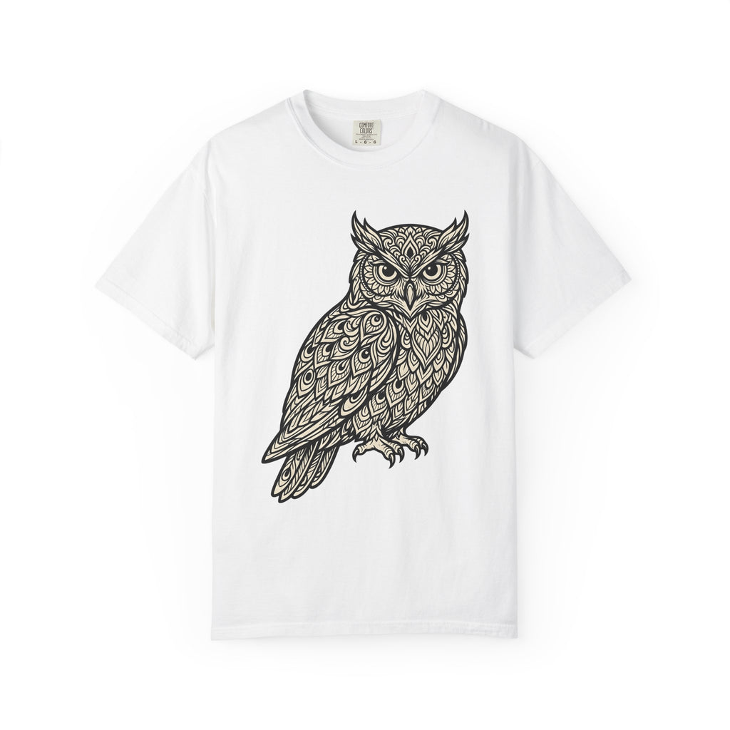 Owl Design Shirt Animals Wildlife Gift Women Bohemian Tee Owl T-Shirt Creature Fan Wildlife Graphic Tshirt Sketch Lace Pattern Tshirt