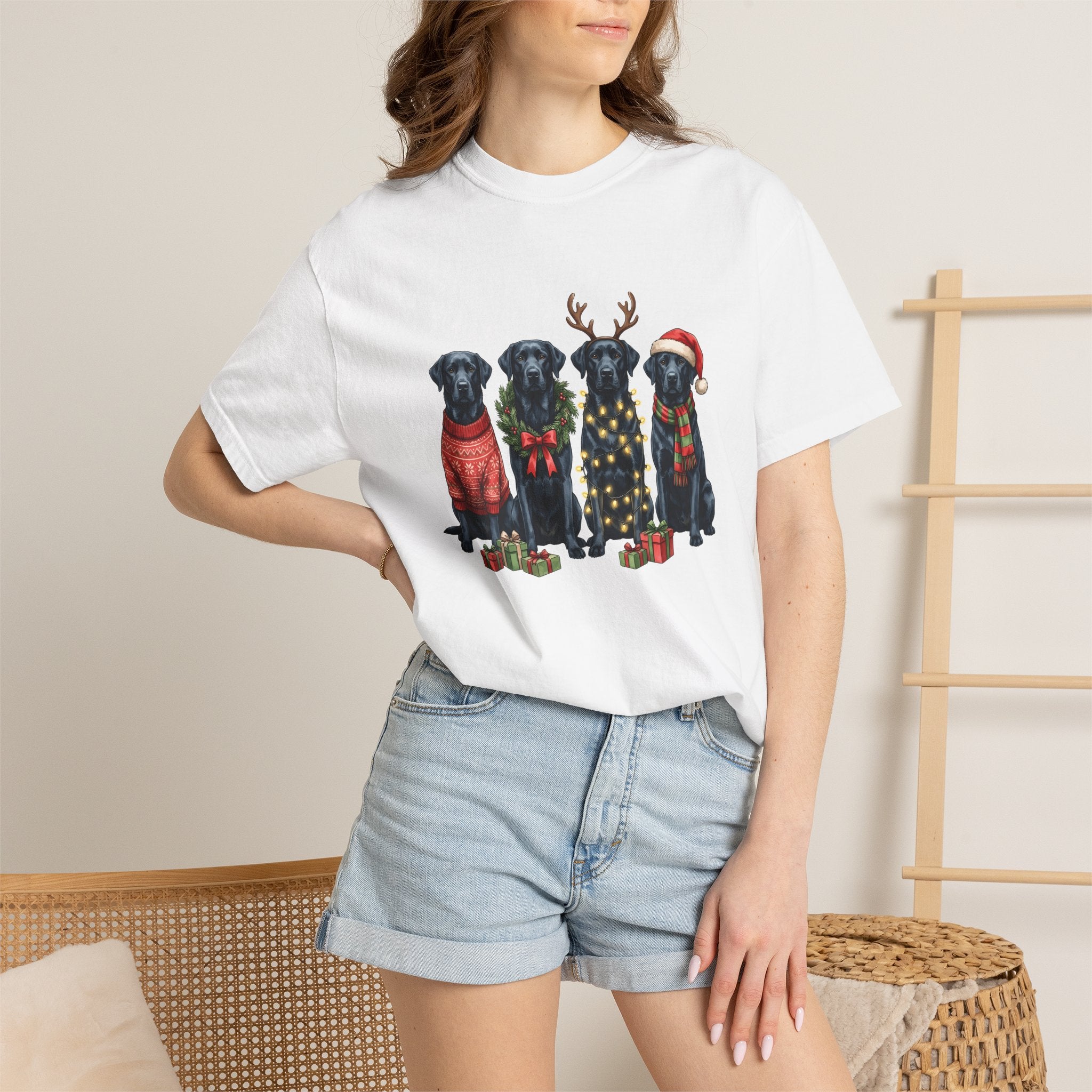 Black Labrador Dogs Shirt Dog Christmas Gift Women Hand Drawn Tee Labrador T-Shirt Dog Fan Illustrated Design Christmas Graphic Tshirt