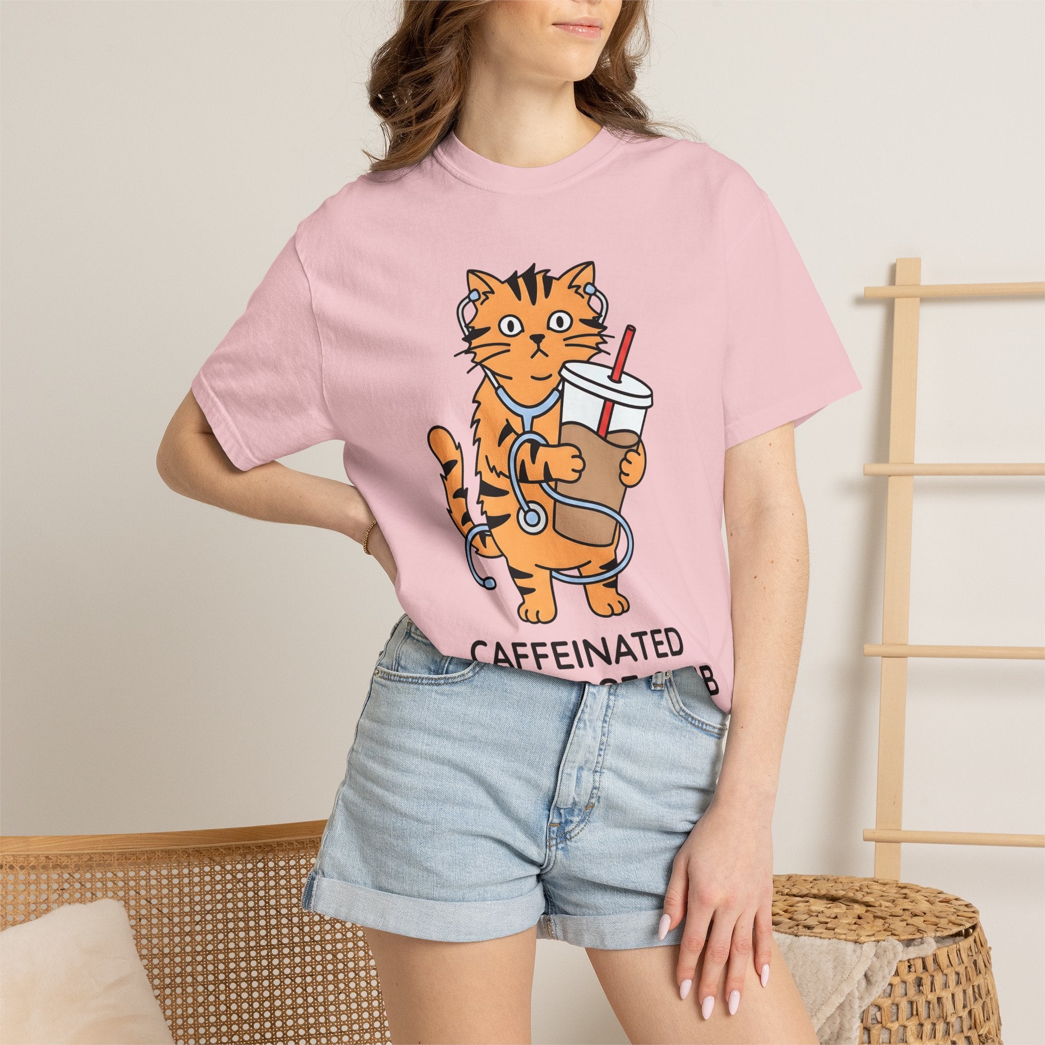 Cat Coffee Shirt Nurse Animal Gift Women Cartoon Tee Feline T-Shirt Healthcare Enthusiast Comic Tshirt Pet Graphic Minimalist Stethoscope