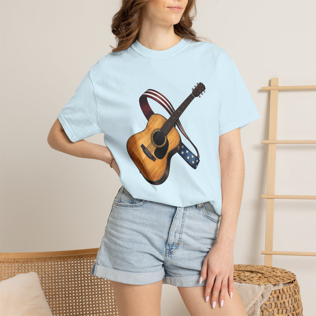 Unplugged Guitar Shirt America Instruments Gift Women Sketch Tee Acoustic Guitar T-Shirt Patriot Fan Vintage Drawing Guitar Illustration