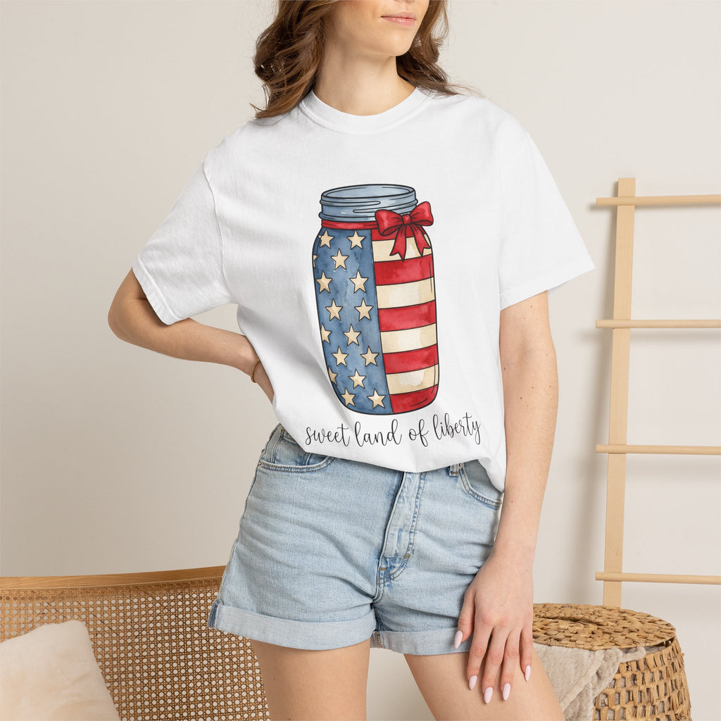 Flag Mason Jar Shirt 4th Of July Freedom Gift Women Gouache Tee Mason Jar T-Shirt Independence Day Enthusiast Watercolor Tshirt Liberty