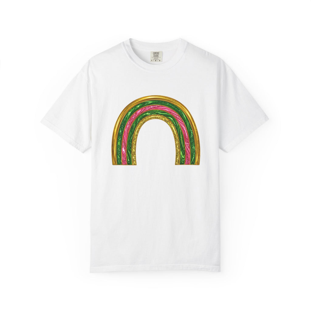 Sparkle Rainbow Shirt St Patrick's Day Arc Gift Women Glitter Tee Rainbow T-Shirt Shamrock Fan Sparkle Tshirt Curve Graphic Nostalgic Golden
