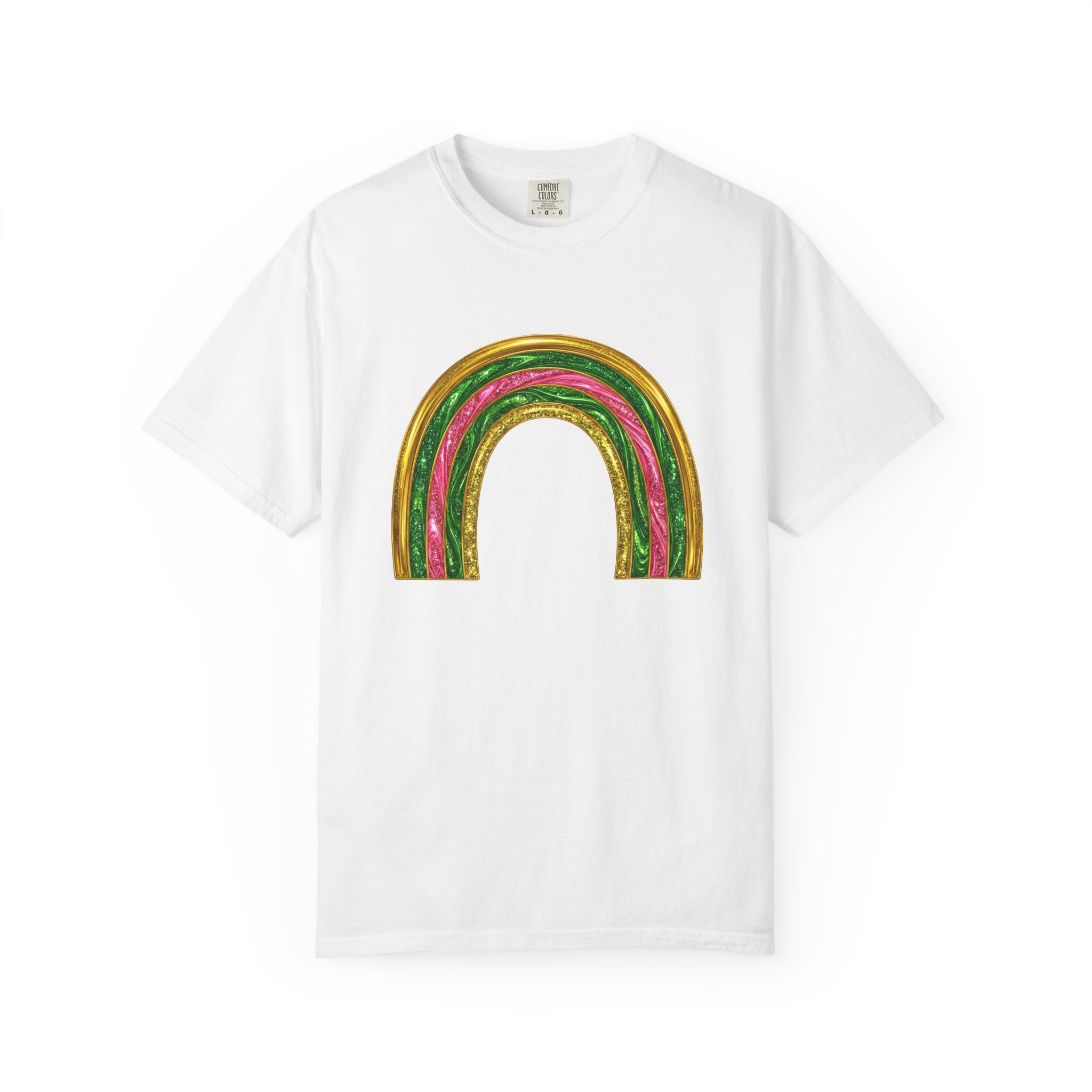Sparkle Rainbow Shirt St Patrick's Day Arc Gift Women Glitter Tee Rainbow T-Shirt Shamrock Fan Sparkle Tshirt Curve Graphic Nostalgic Golden