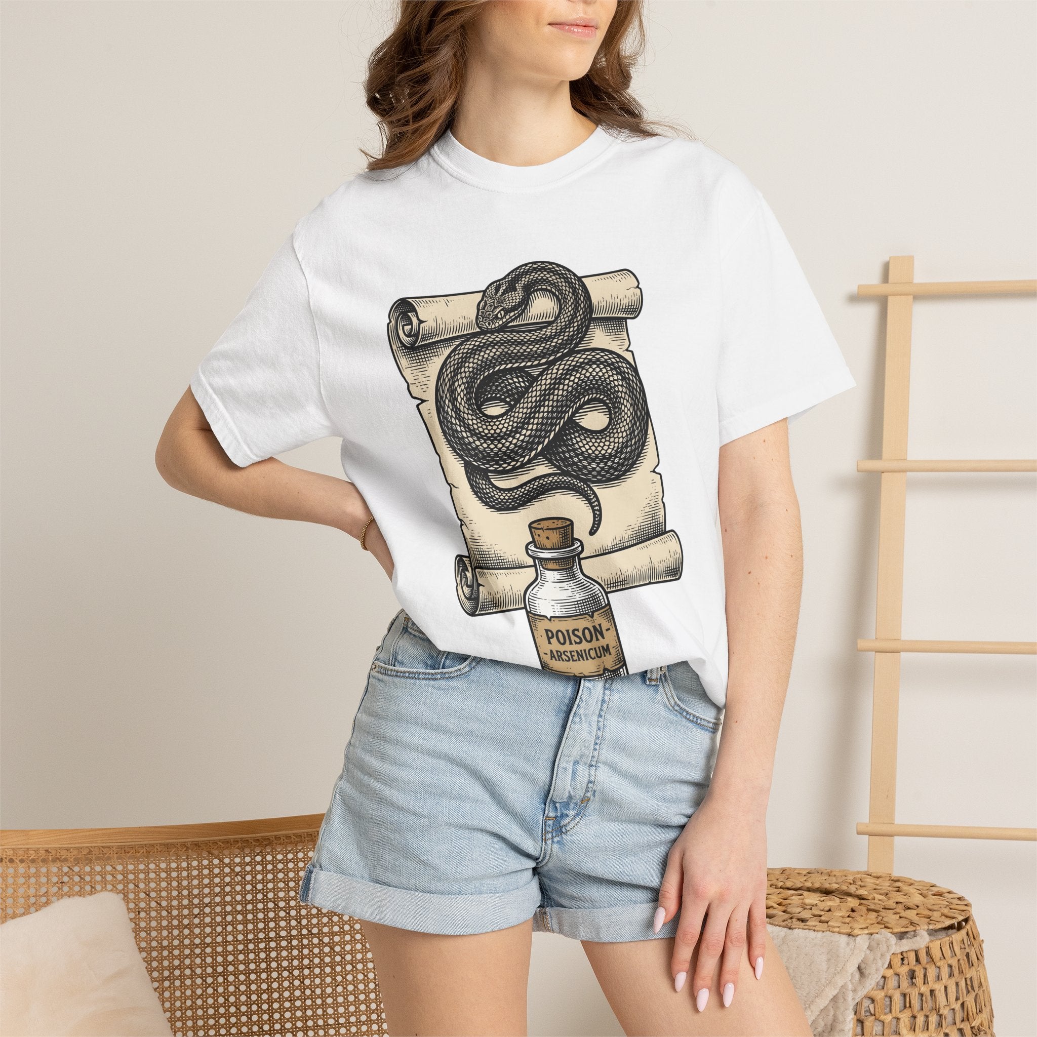 Snake Scroll Shirt Gothic Occult Gift Women Vintage Tee Serpent T-Shirt Dark Fan Retro Tshirt Mystic Graphic Hand Drawn Poison Bottle Tshirt