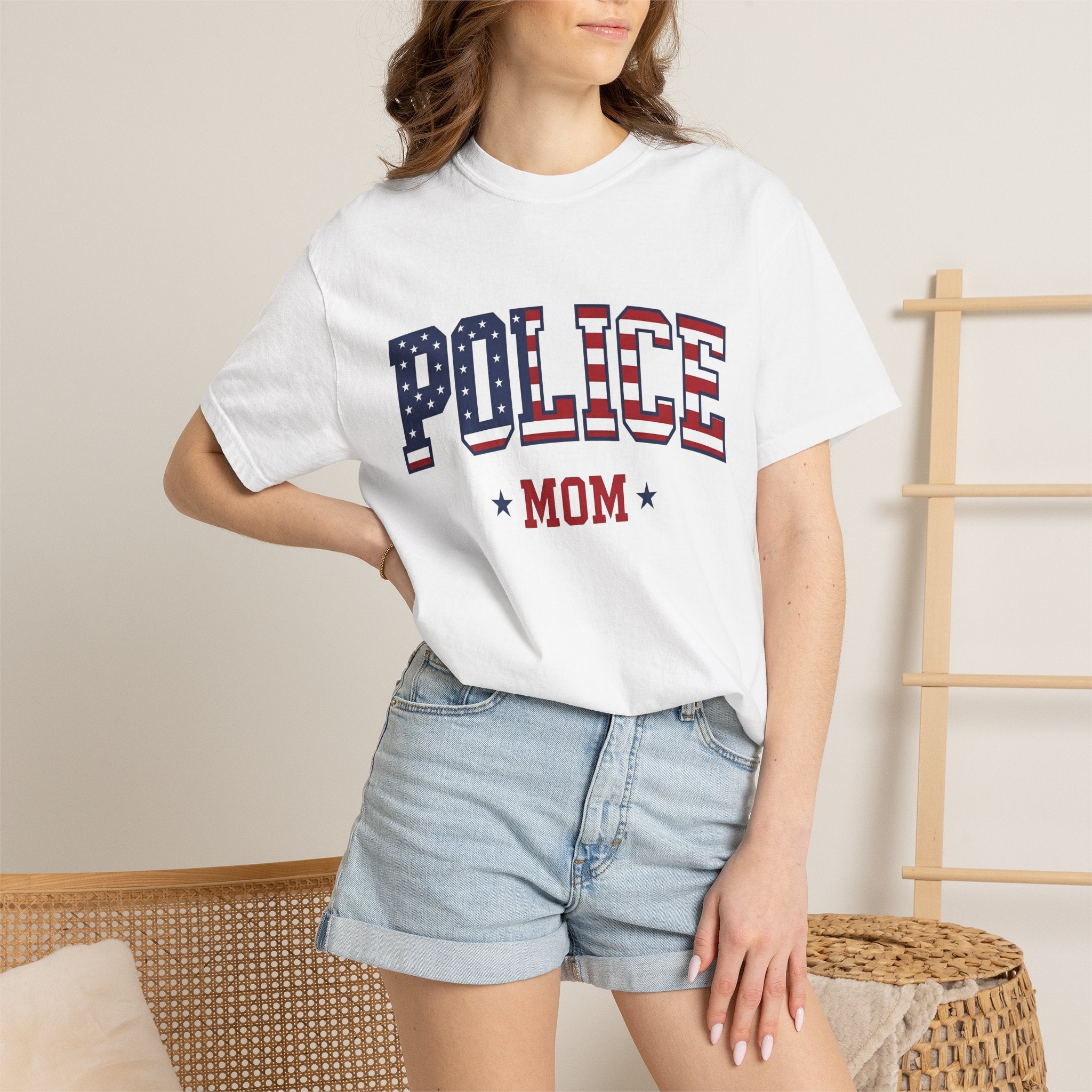 Law Enforcement Badge Shirt Police Mom Kin Gift Women Illustrative Tee Badge T-Shirt Police Mother Enthusiast Illustrated Tshirt Family
