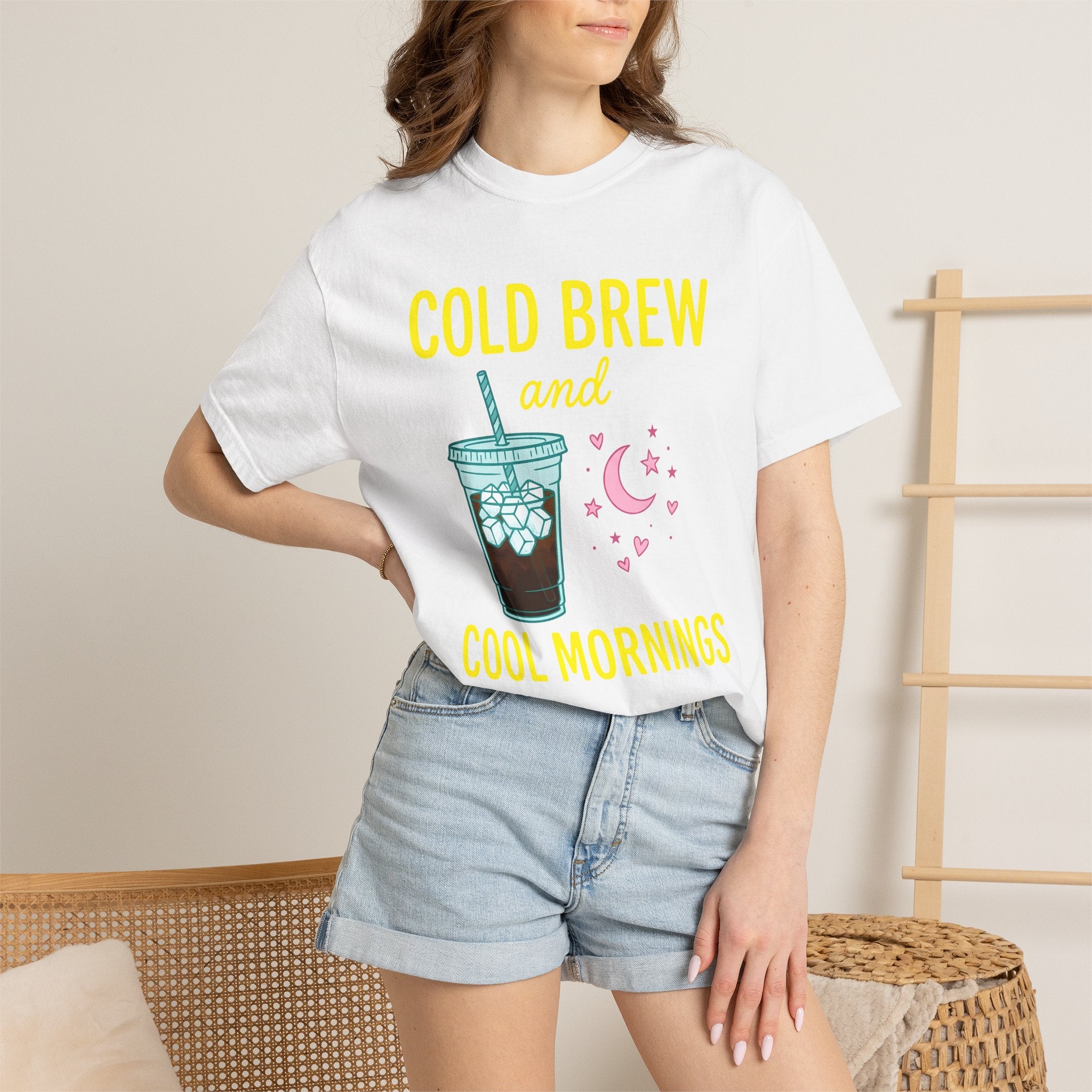 Iced Coffee Shirt Coffee Breakfast Gift Women Playful Tee Cold Brew T-Shirt Coffee Fan Caffeinated Graphic Morning Illustration Minimalist