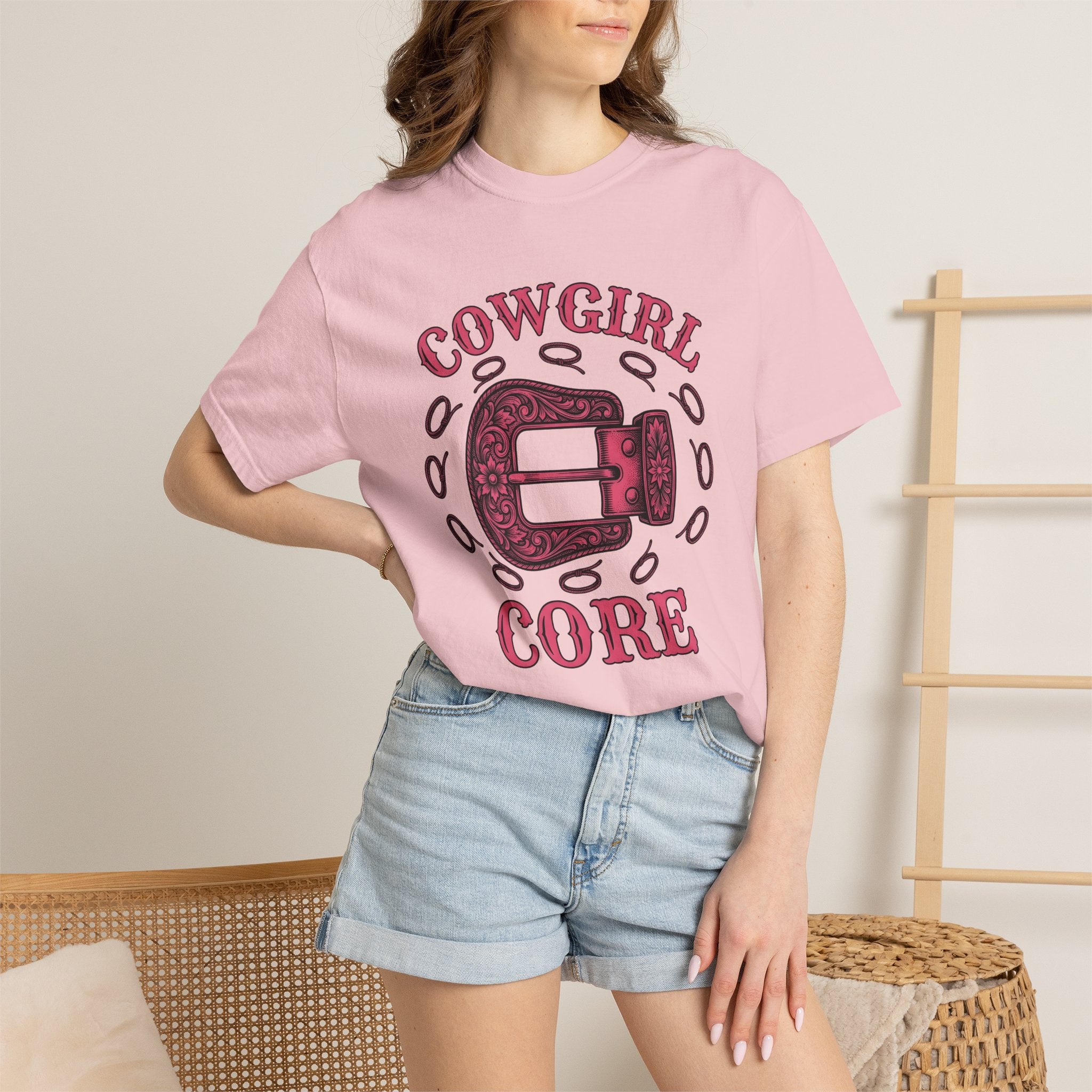 Leather Belt Buckle Shirt Cowgirl Cowboy Gift Women Classic Tee Belt Buckle T-Shirt Rodeo Fan Western Tshirt Cowboy Graphic Outline Cord
