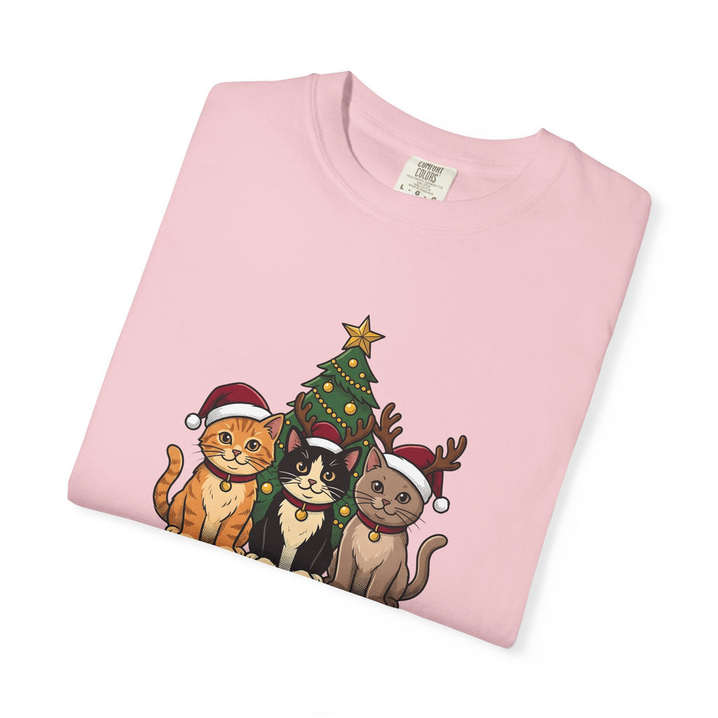 Festive Cats Shirt Christmas Feline Gift Women Illustration Tee Kitty T-Shirt Xmas Fan Cat Graphic Catty Doodle Design Doodle Pine Tree
