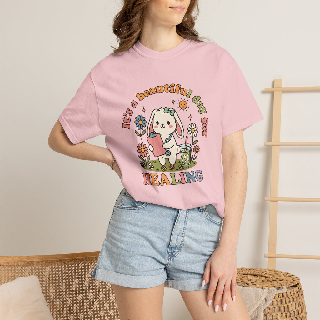Rabbit Nurse Shirt Nurses Creatures Gift Women Cartoon Tee Bunny T-Shirt Nurse Enthusiast Comic Tshirt Animal Graphic Old School Flowers