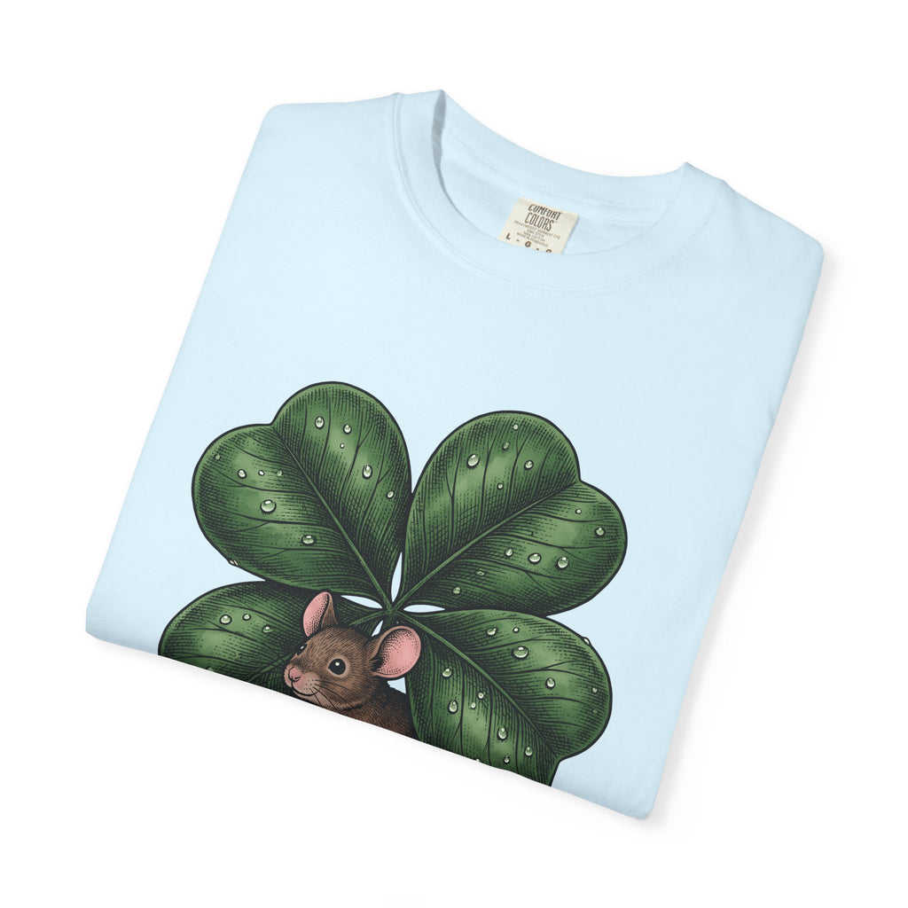 Mouse Four Leaf Shirt St Patrick's Day Wildlife Gift Women Classic Tee Mouse T-Shirt Luck Fan Shamrock Tshirt Animal Graphic Outline Droplet