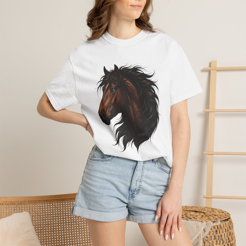 Horse Head Shirt Animals Horseback Gift Women Lifelike Tee Stallion T-Shirt Wildlife Fan Equine Graphic Tshirt Antique Long Hair Tshirt