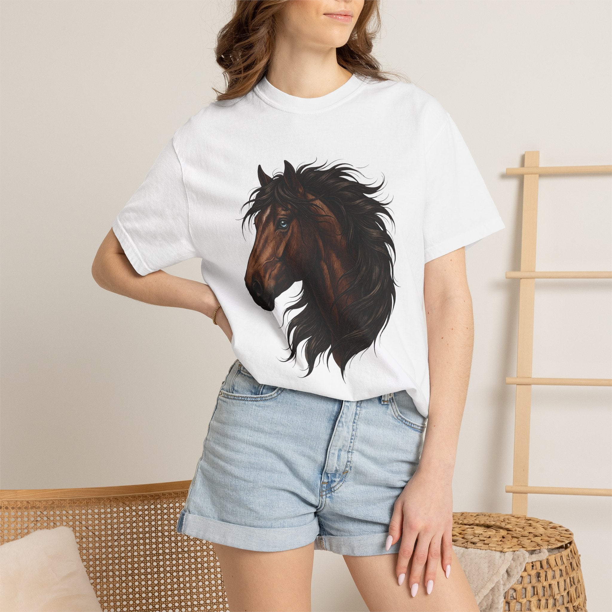 Horse Head Shirt Animals Horseback Gift Women Lifelike Tee Stallion T-Shirt Wildlife Fan Equine Graphic Tshirt Antique Long Hair Tshirt
