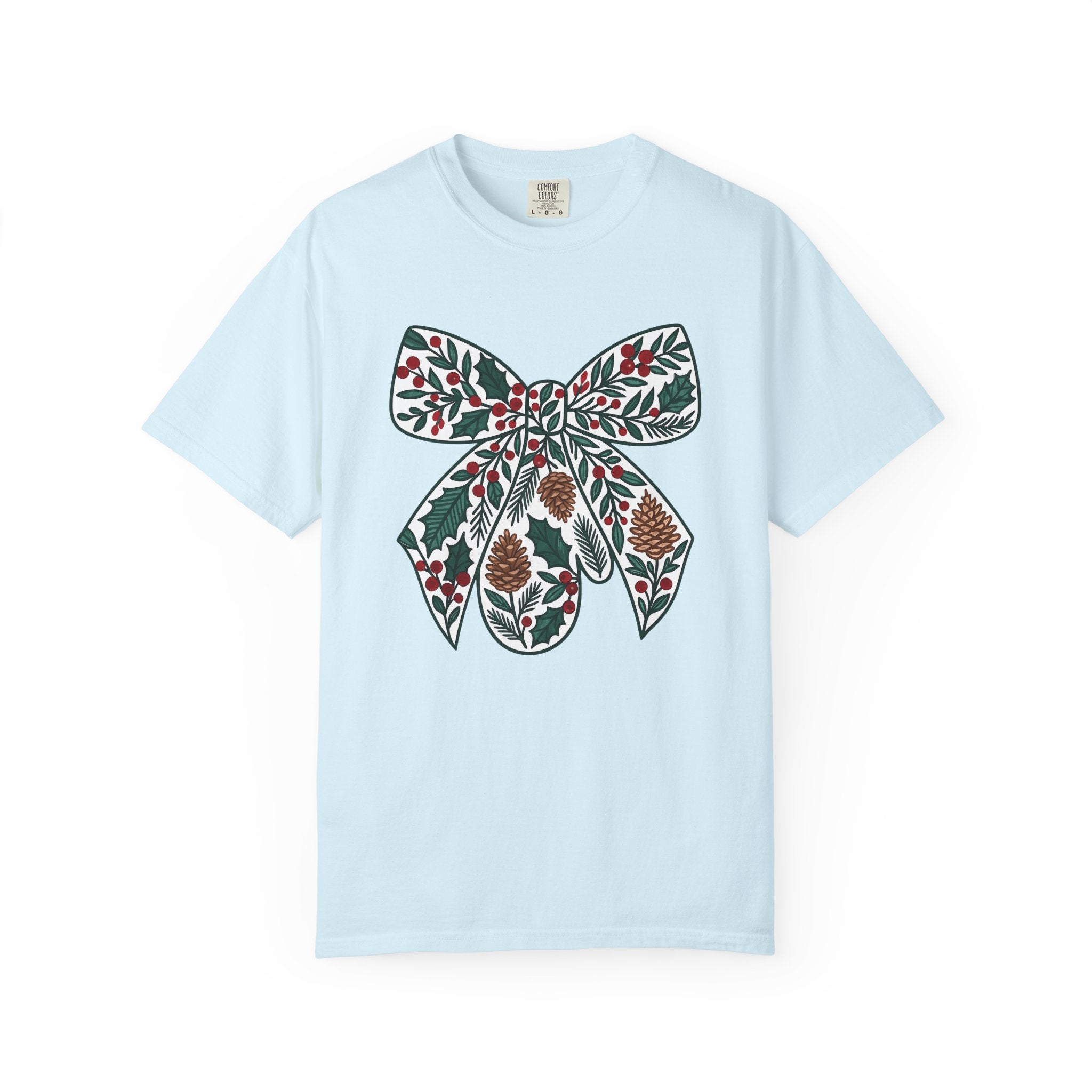 Christmas Bow Shirt Christmas Seasonal Gift Women Floral Tee Ribbon T-Shirt Xmas Fan Holiday Tshirt Winter Graphic Sketch Cone Tshirt