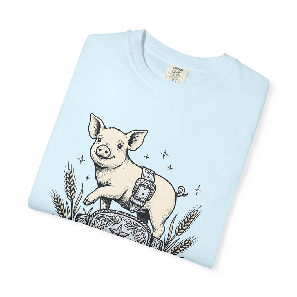 Hog Belt Buckle Shirt Cowgirl Agriculture Gift Women Retro Tee Belt Buckle T-Shirt Rodeo Fan Vintage Tshirt Farming Graphic Sketch Grain